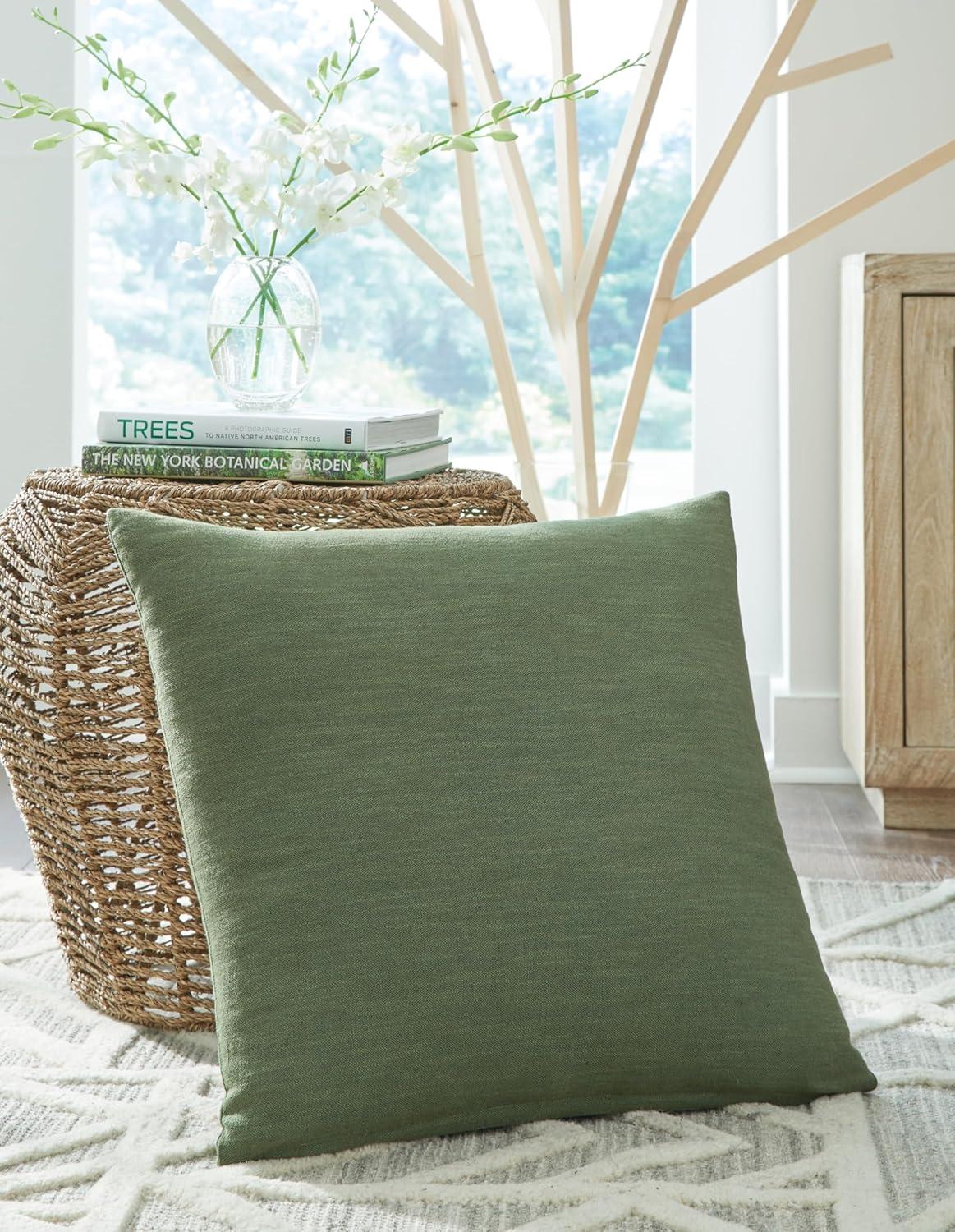 Green Woven Cotton Linen Square Throw Pillow