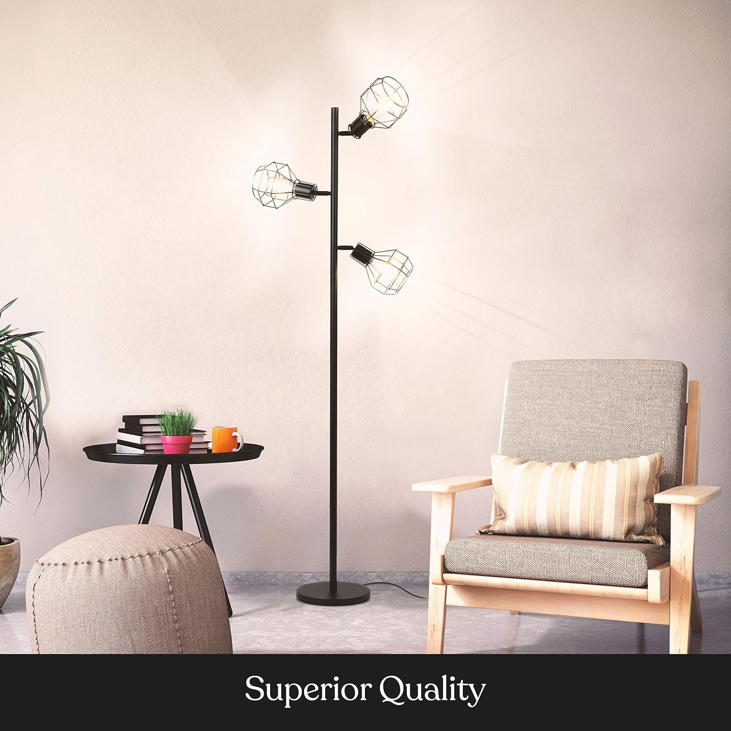 Robin 64 in. Industrial 3-Light Adjustable LED Floor Lamp with 3 Metal Cage Shades