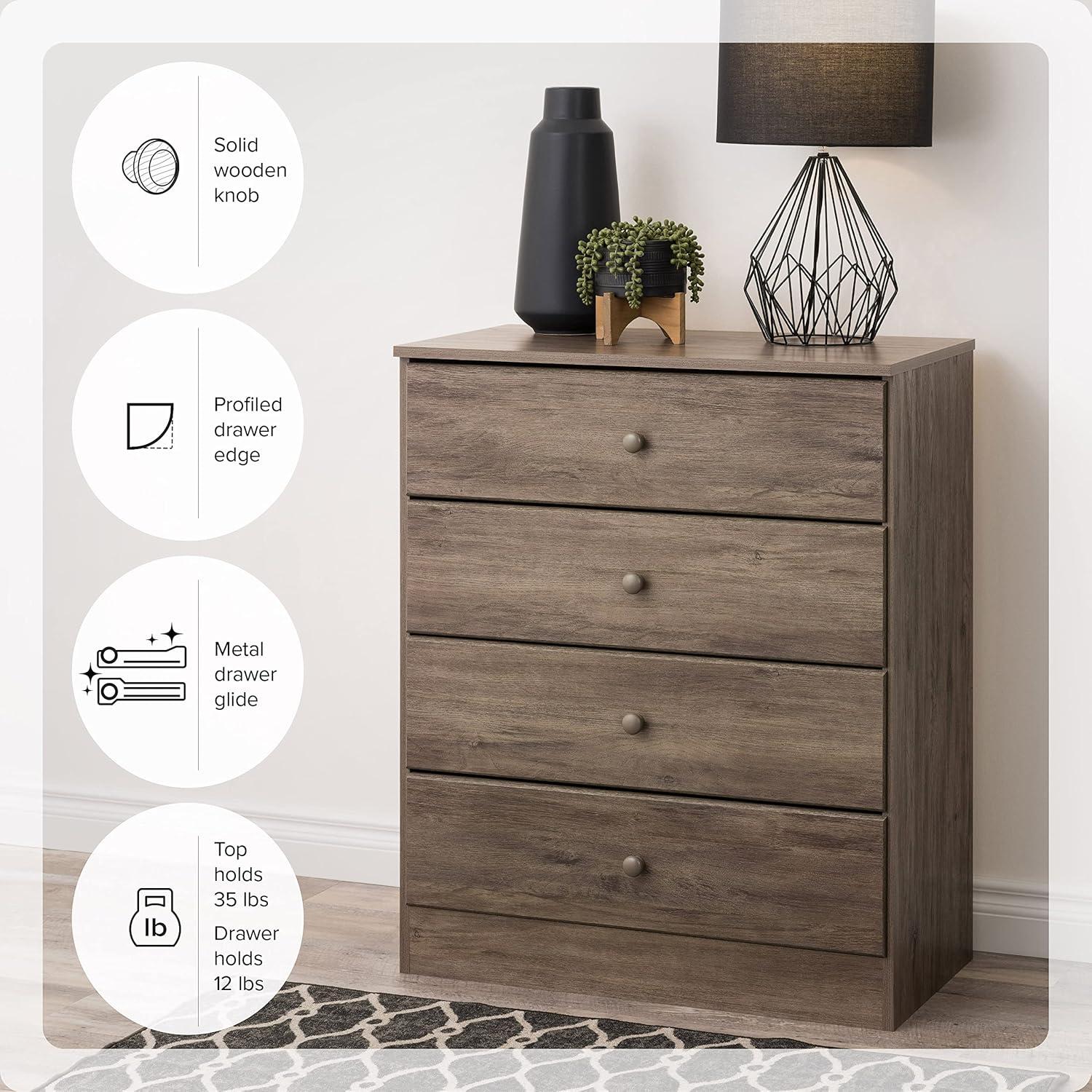 Prepac Astrid 4-Drawer Chest, Drifted Gray