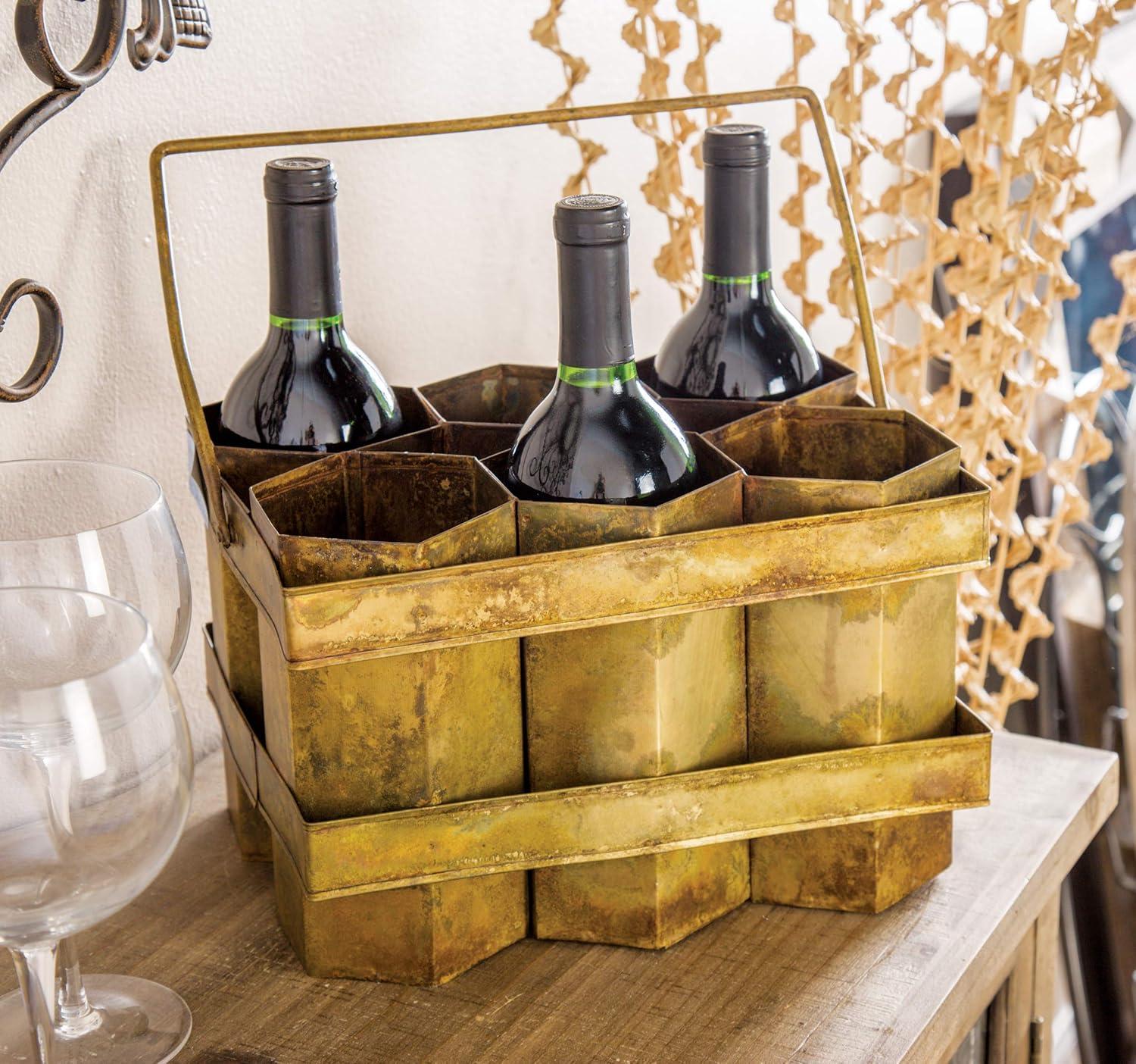 Decmode Rustic 7 X 11 Inch Brass Gold Six-Bottle Wine Holder