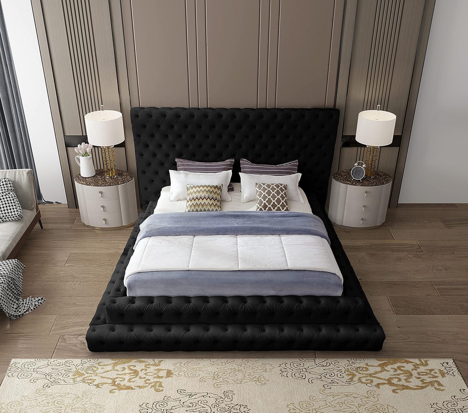 Meridian Furniture Revel Black Velvet Queen Bed