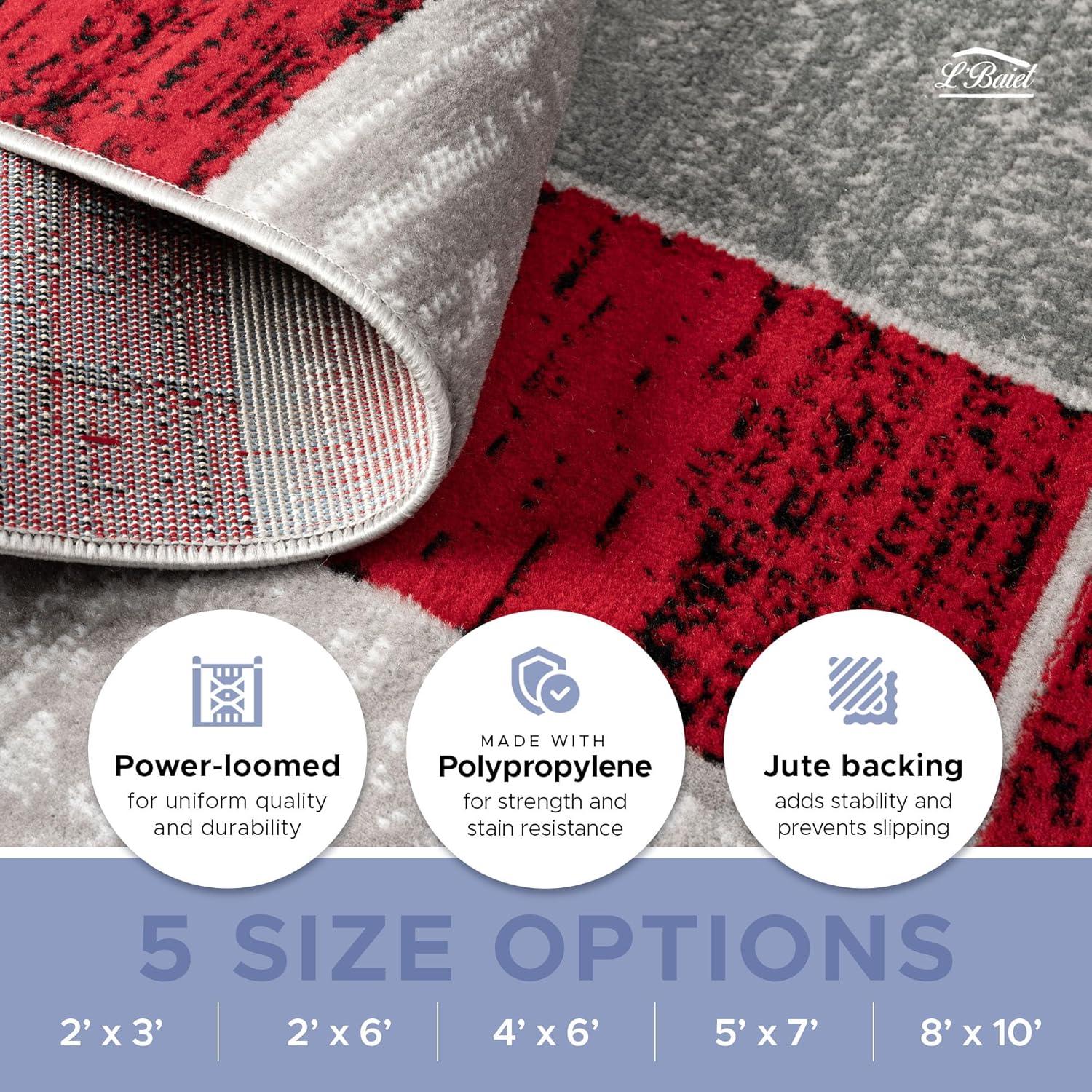 L'Baiet Verena Geometric Area Rug Red Grey 5' x 7' Medium Area Rugs Carpet for Living Room, Bedroom, Dining Table, Office, Hallway, Foyer | Neutral Colorful Modern Abstract Home Decor