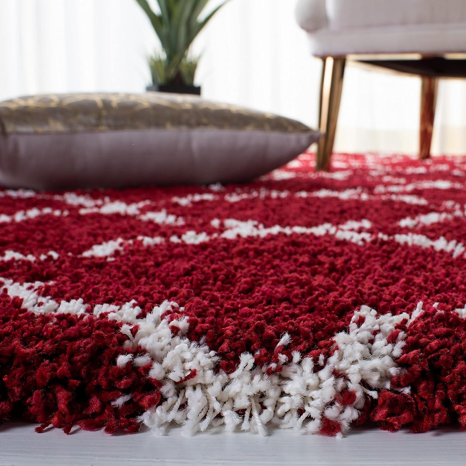 Hudson Shag SGH280 Power Loomed Indoor Area Rug - Red/Ivory - 7' Round - Safavieh