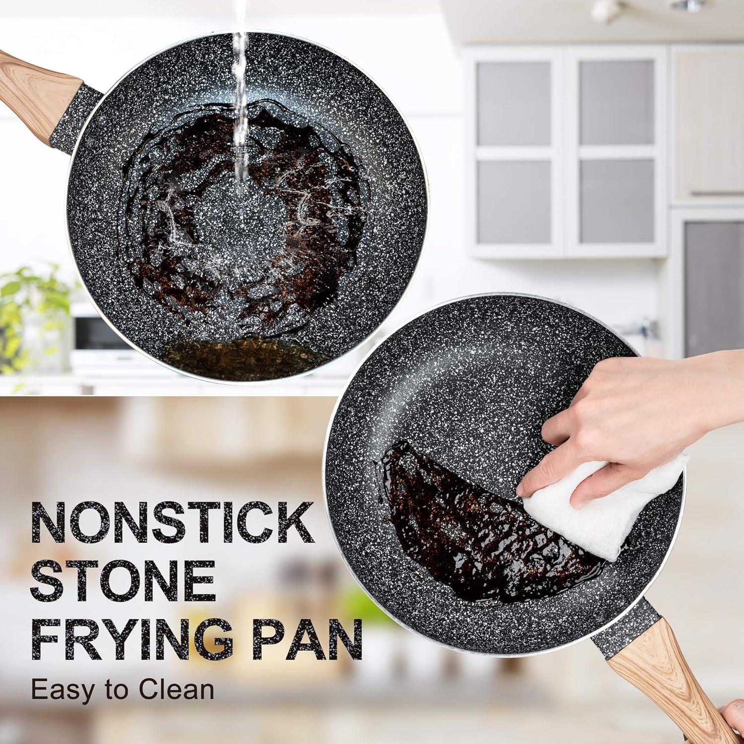 MICHELANGELO Non Stick Frying Pans - 8"+9.5"+11" Nonstick Frying Pan Set with Non-Toxic Stone Coating, Frying Pans Nonstick with Anti-Scald Handle, Induction Compatible