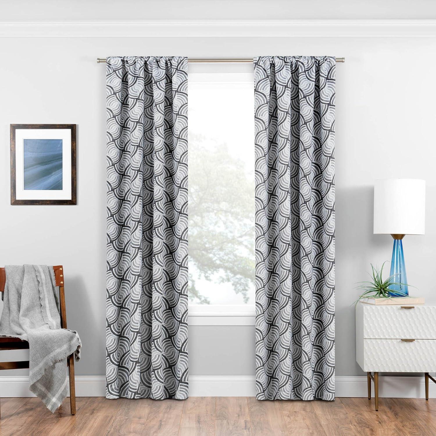 Charcoal Geometric Blackout Rod Pocket Curtain Panel, 37 x 84