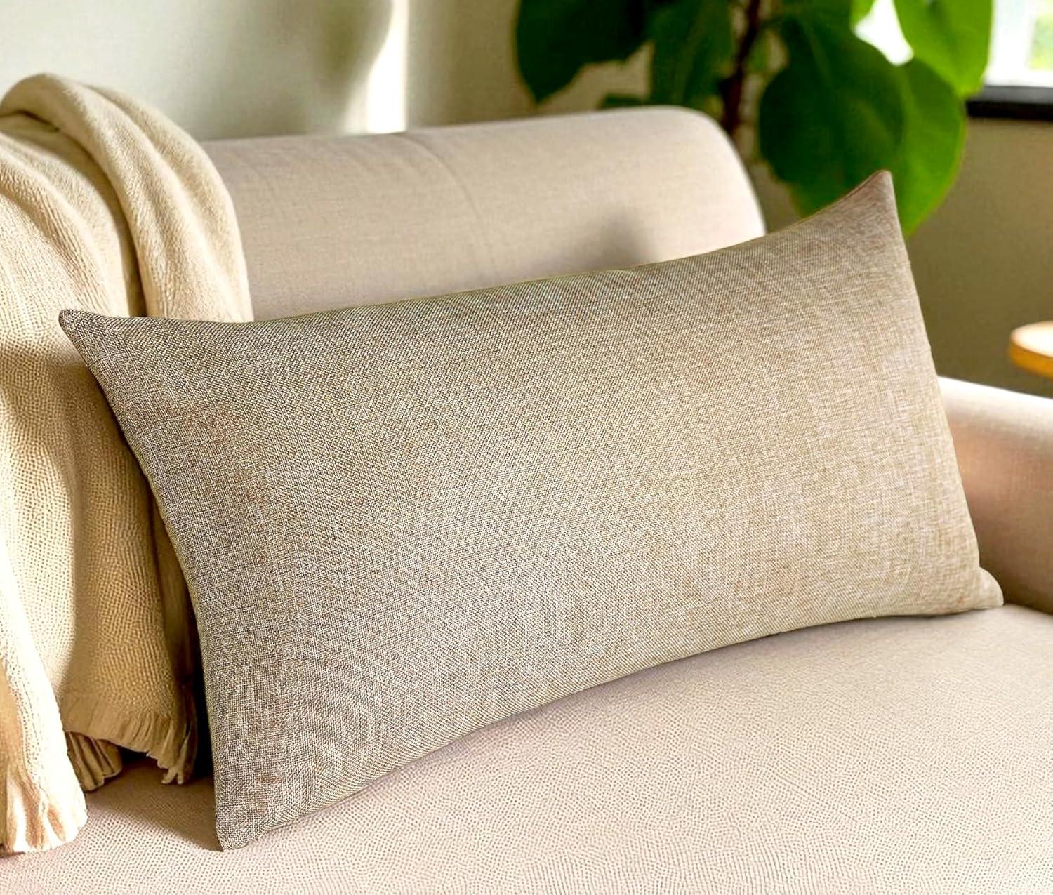 Aiking Home Woven Fine Faux Linen Throw Pillow Cover, size 12"x24", Wheat