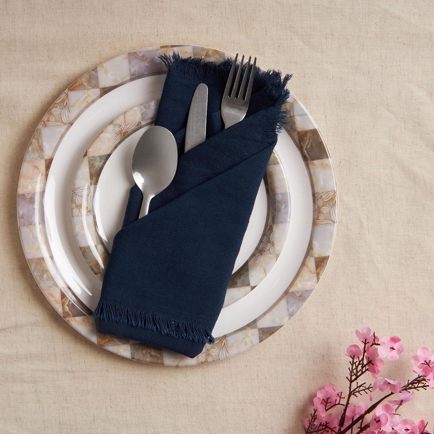 ACCENTHOME Navy Cotton Linen Napkin Set of 12 18x18 inch Dinner Napkins - Washable Soft Premium Hotel Quality Reusable Napkins Perfect Table Napkins for Family Dinners, Weddings