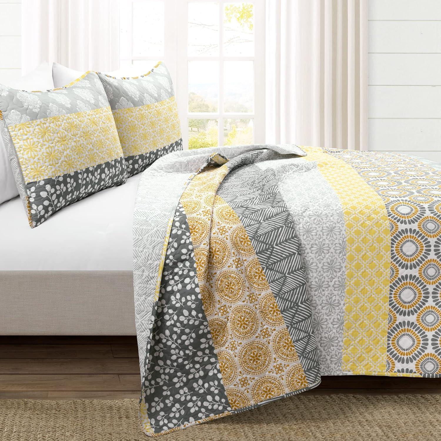 3pc Bohemian Stripe Reversible Oversized Cotton Quilt Bedding Set - Lush Décor