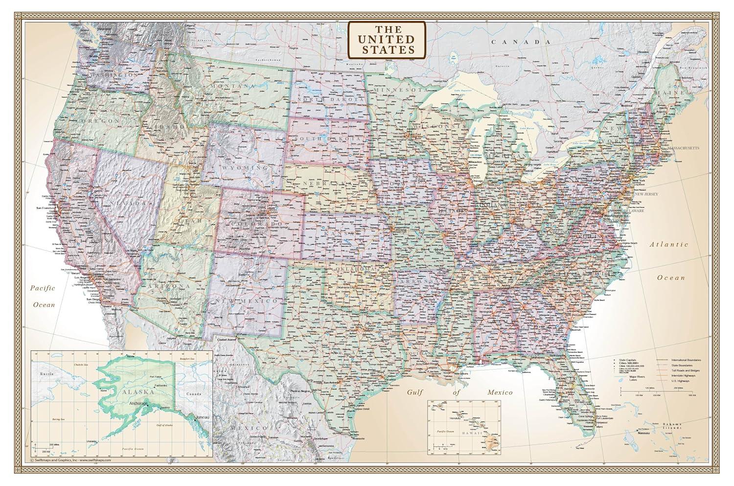 48x70 United States Executive Wall Map - Laminated