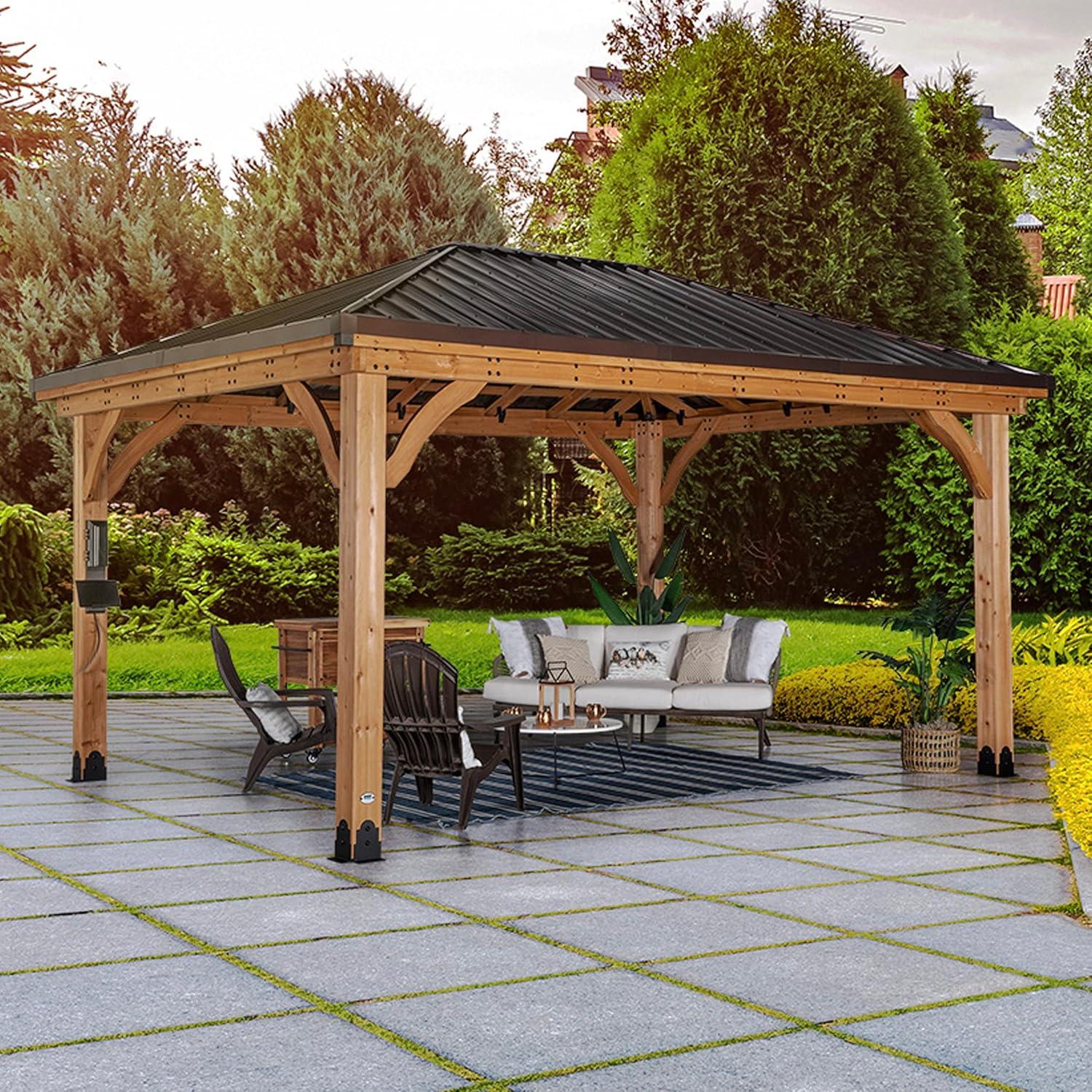 Barrington 16 ft x 12 ft Cedar Wood Gazebo with Steel Roof