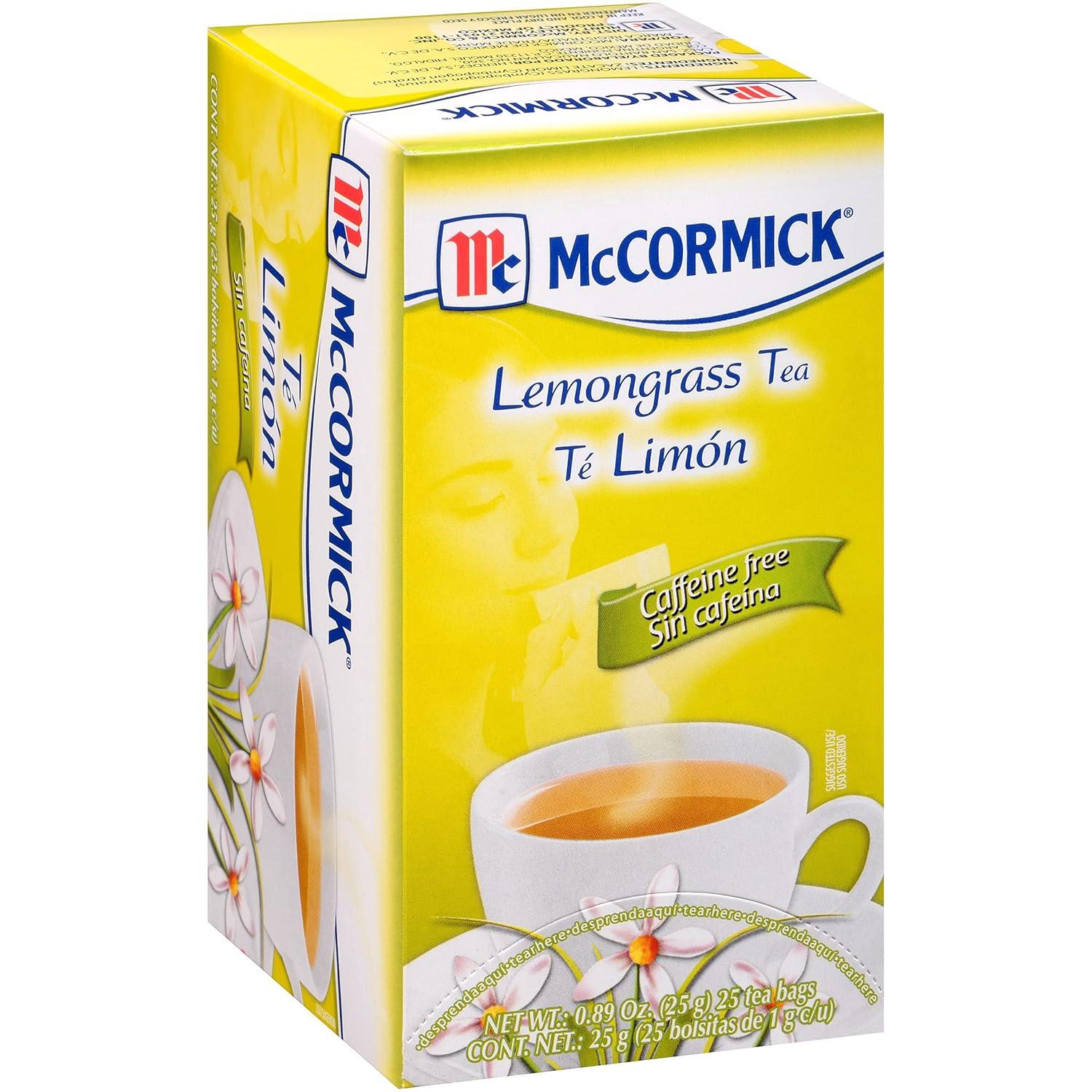 McCormick No Artificial Flavors Caffeine Free Lemongrass Tea 25 Count Box, 0.89 oz Box