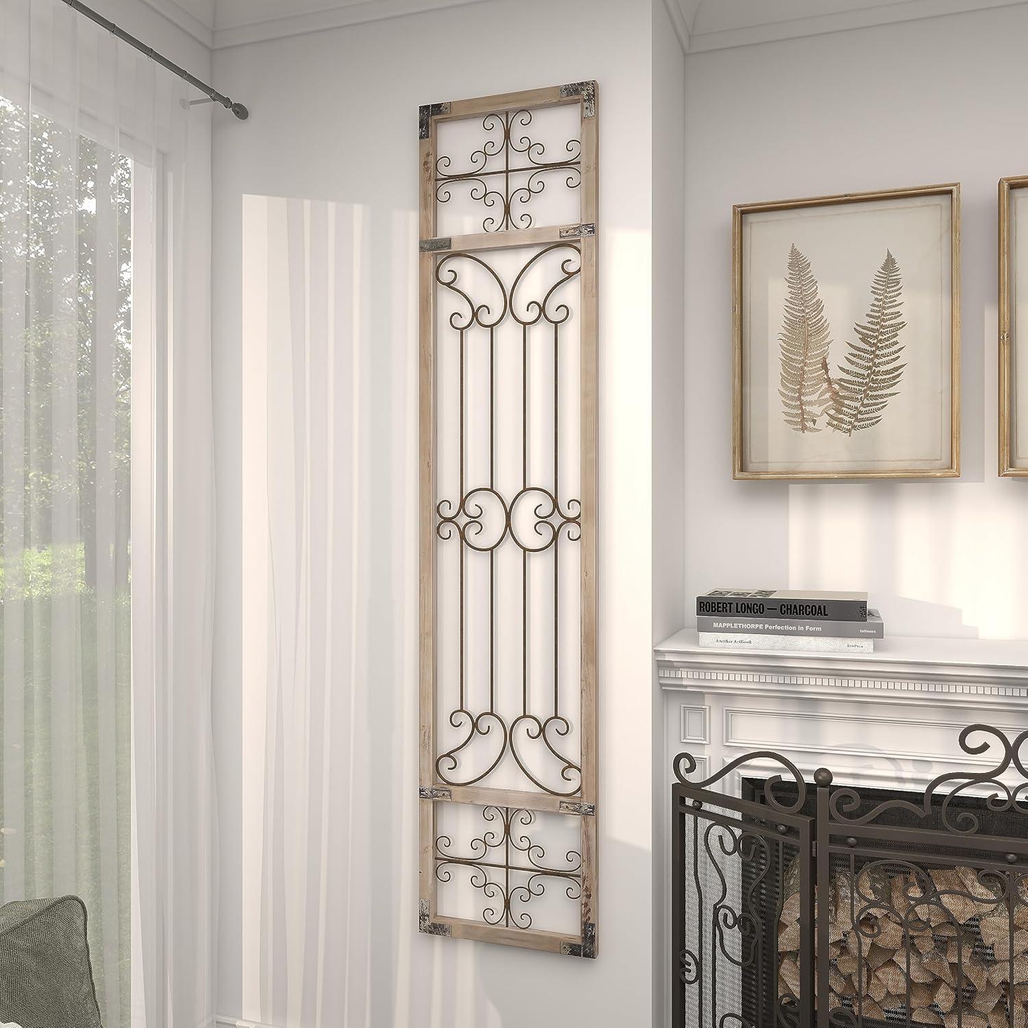 DecMode Decoración de Pared de Metal y Madera Inspirada en Puertas Arqueadas Rústicas 72" de Alto x 19 de Largo, Acabado en Marrón Desgastado con Carácter Orgánico