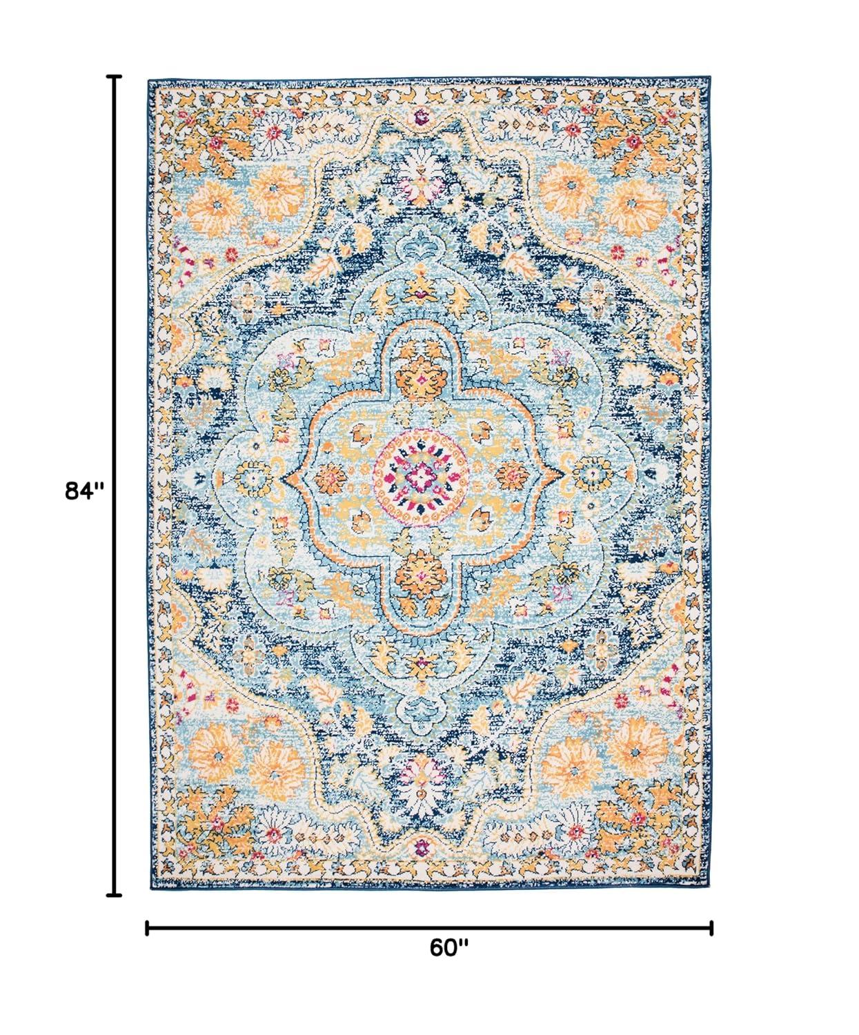World Rug Gallery Distressed Vintage Bohemian Navy 5' x 7' Area Rug:  Medallion Pattern,  Pet Friendly,  Stain-Resistant,  Low Pile