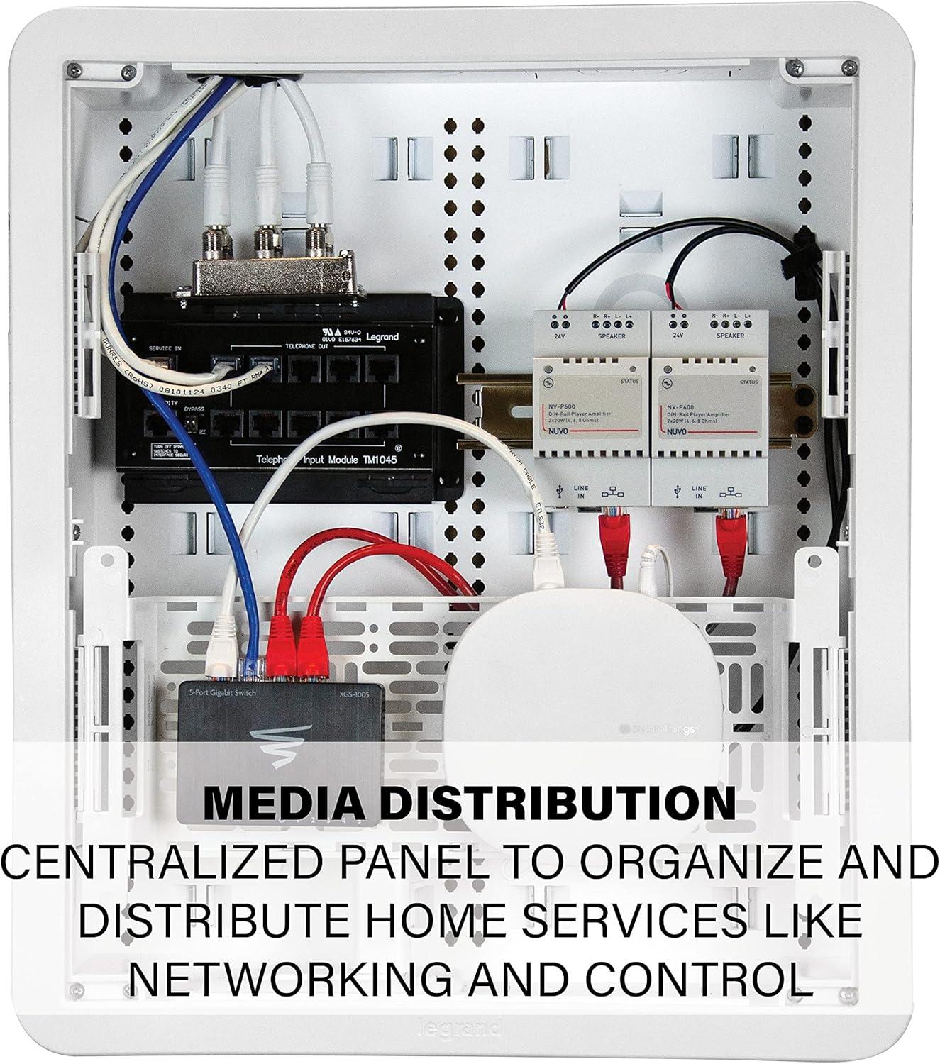 Legrand - OnQ 17 Inch Media Enclosure, Electrical Box, Cable Management Box Dual Purpose In Wall Enclosure for TV Device Storage and Media Distribution, Recessed Media Box, White, ENP1700NA