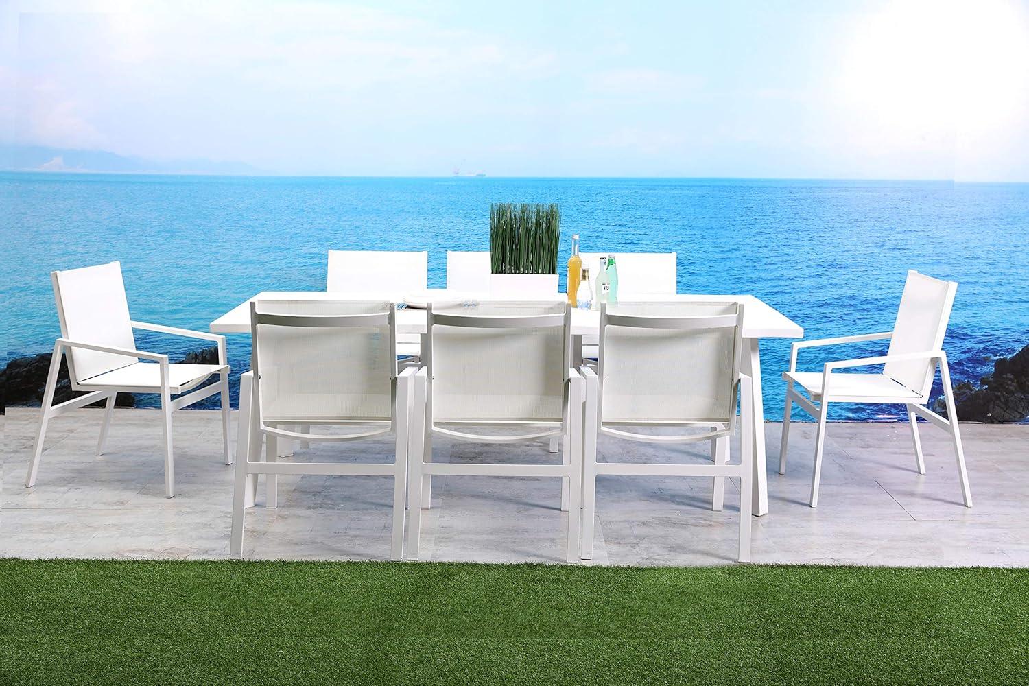 Whiteline Modern Outdoor Living DT1593-WHT Rio Contemporary Indoor/Outdoor Dining Table in Matte White Aluminum