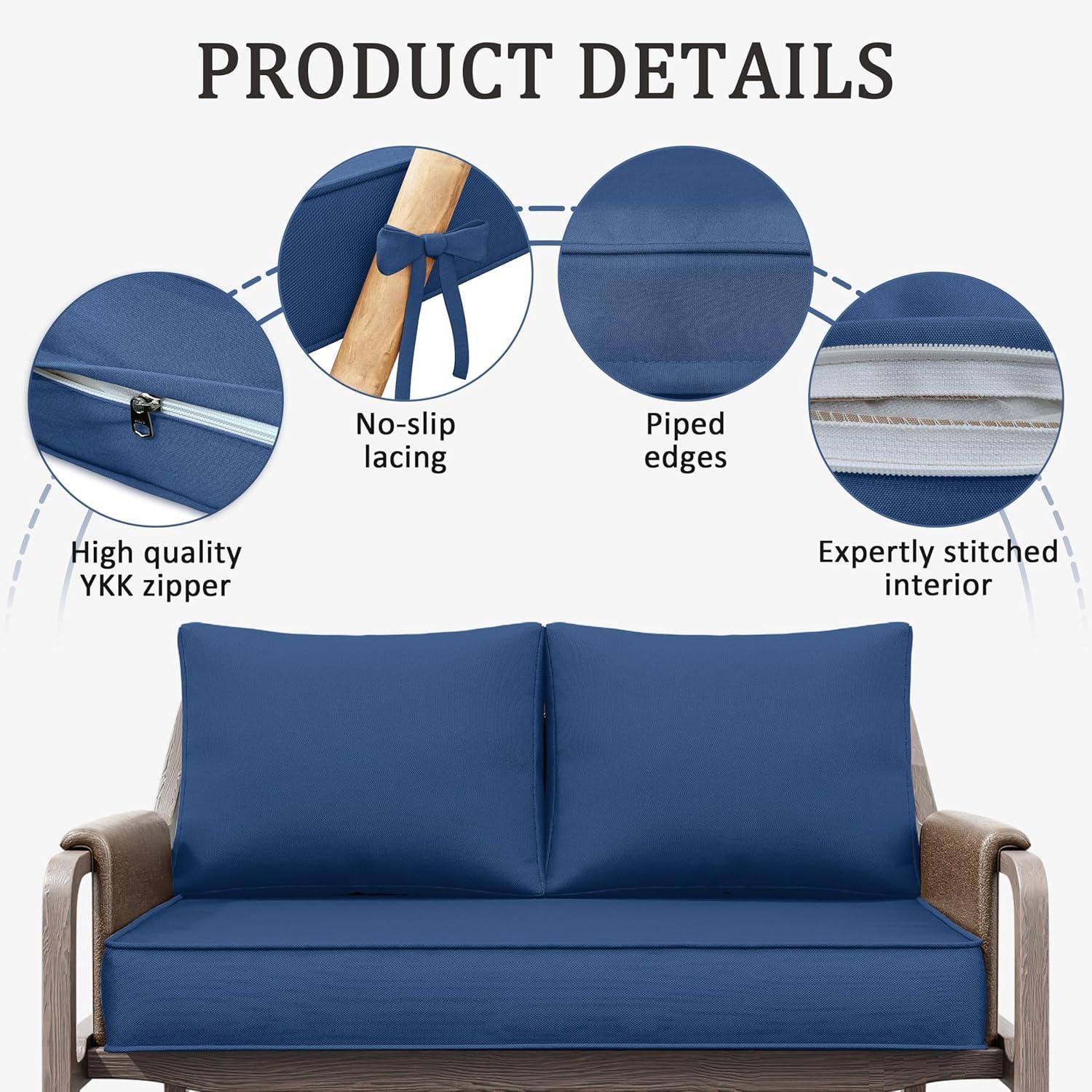 Outdoor Loveseat Cushion Set 46 X 26 Inch Water Repellent & Fadeness Patio Furniture Cushions,Removable Outdoor Couch Cushions with Hidden Zipper & Adjustment Staps for Couch, Bench, and Swing