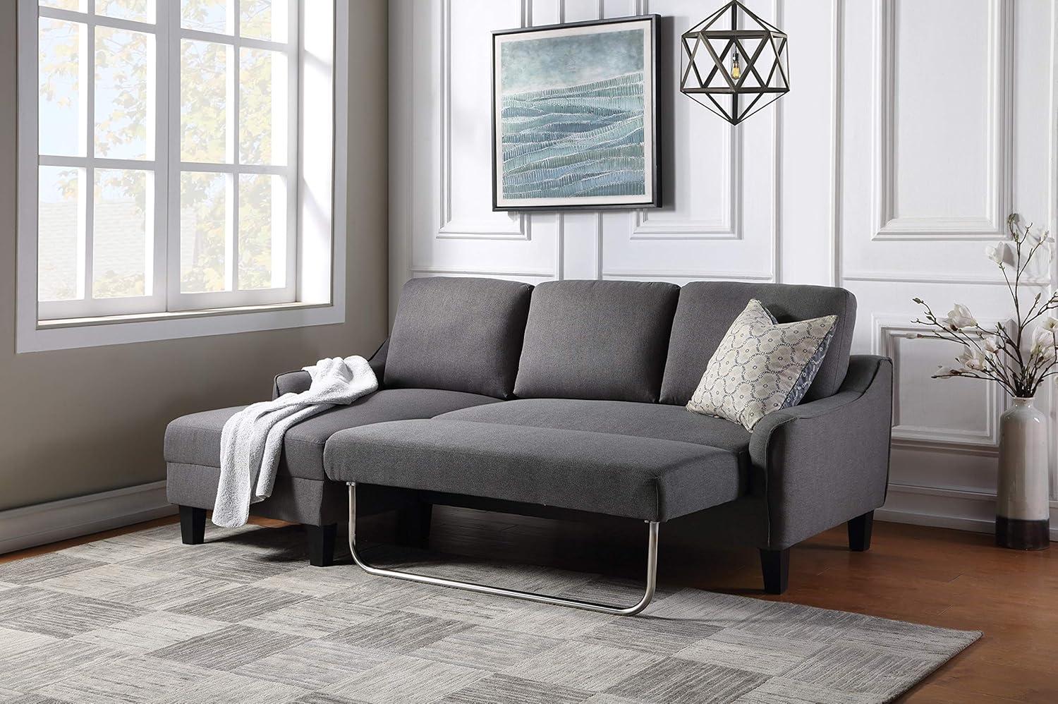 Twin Gray Fabric Sleeper Sectional with Metal Legs & Pillow-top Arm