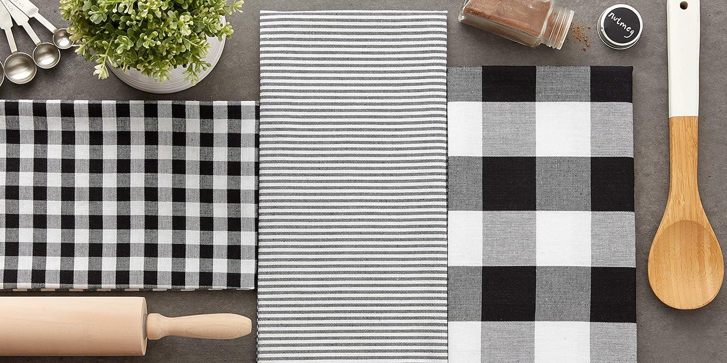 Design Imports  Dishtowel Set Gingham/Buffalo Check 3 Piece, 20X30", Black