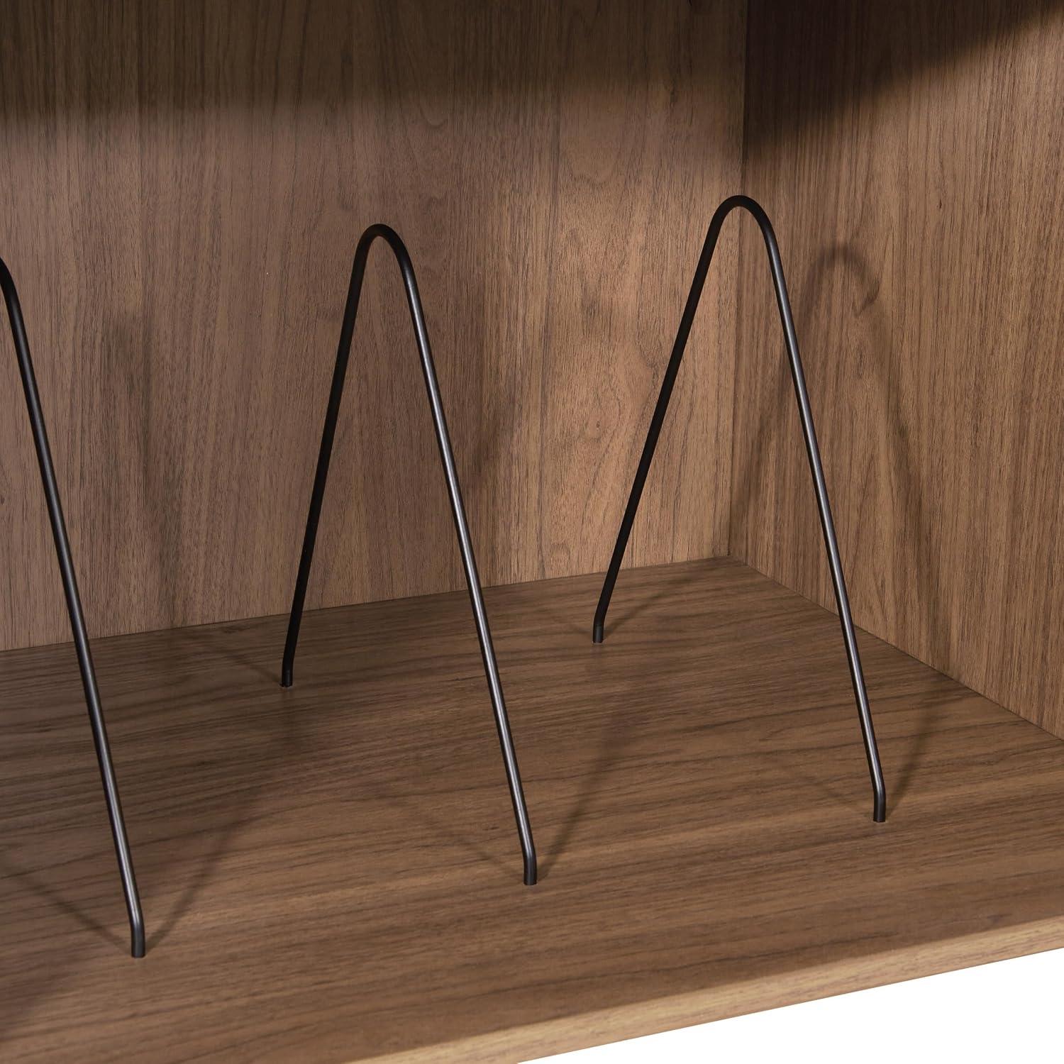 OSP Home Furnishings Retro Record Player Stand Console with Album Storage, Majestic Walnut Finish