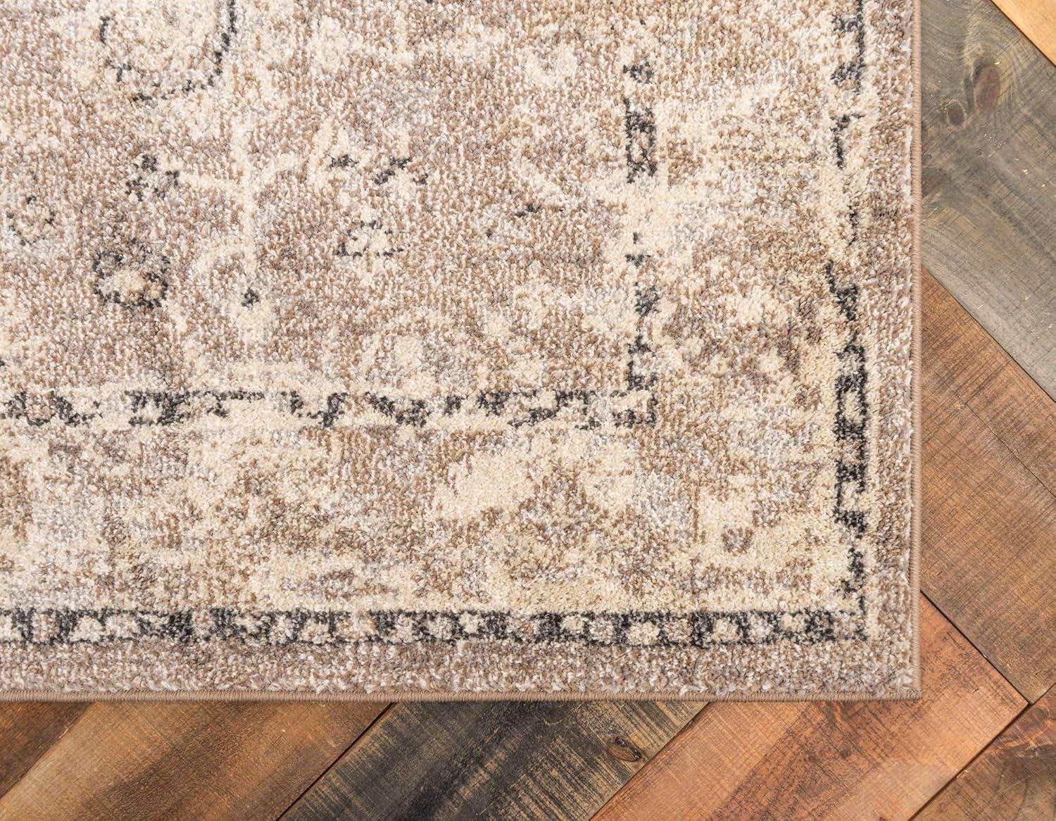 Penrose Vintage Overdyed Light Brown & Blue Floral Area Rug