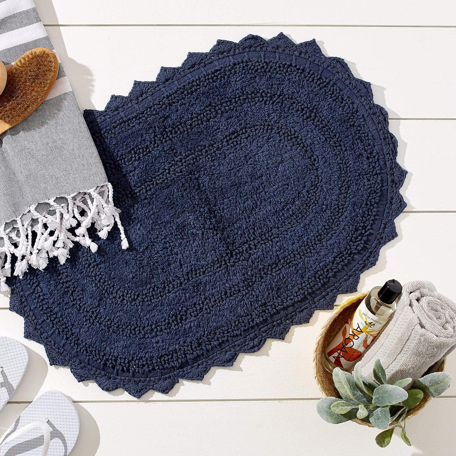 French Blue Small Oval Crochet Bath Rug, 17x24