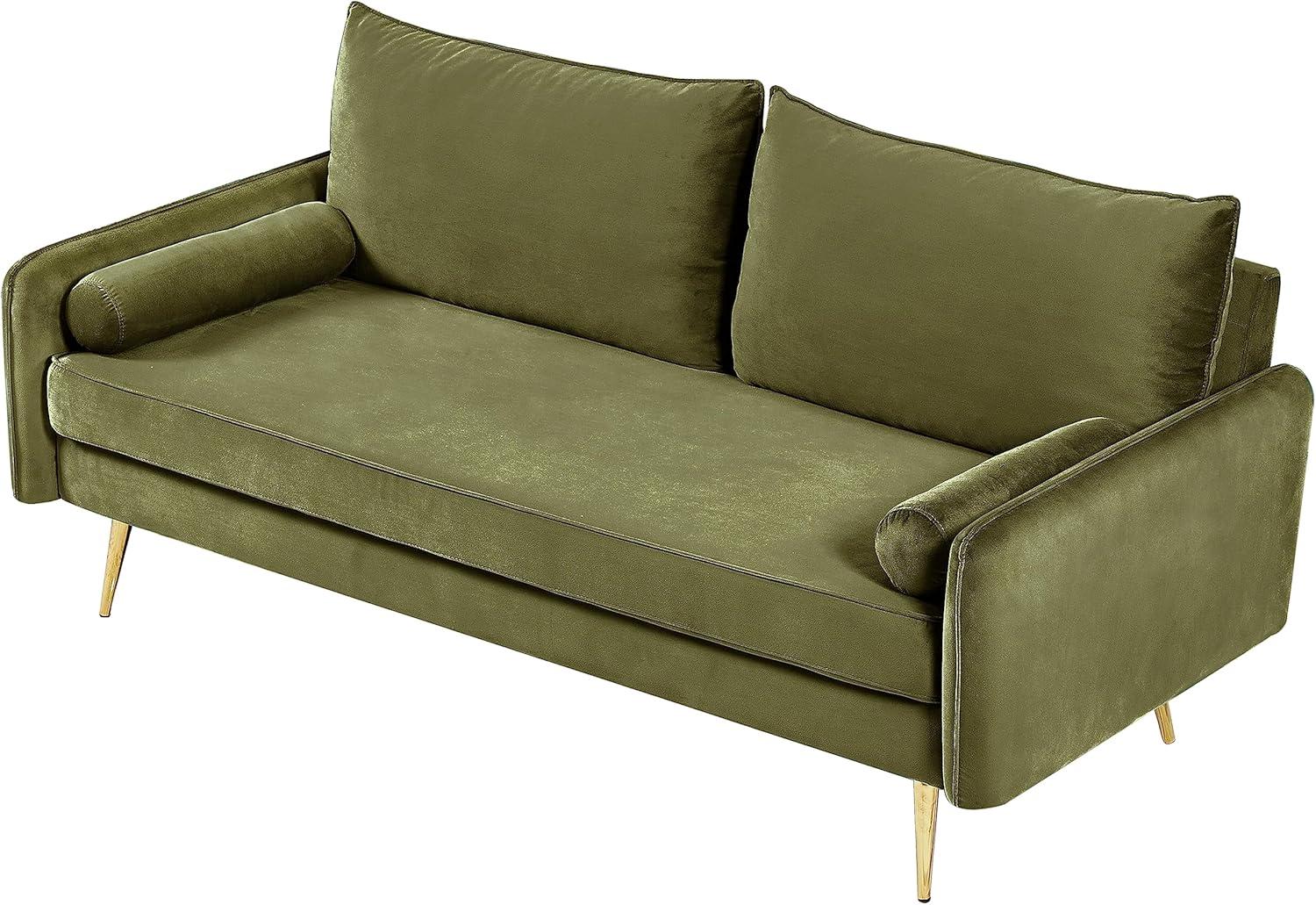 Olive Green Velvet Modern Loveseat with Tapered Legs