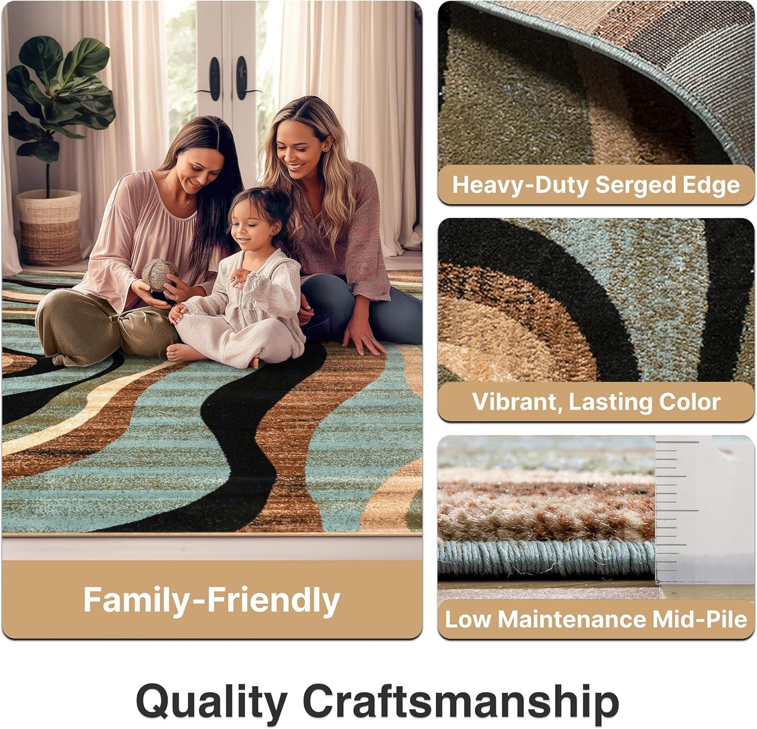 Well Woven Hudson Waves Geometric Modern Casual Abstract Contemporary Natural Lines Soft 5'3" Round Multi Blue Area Rug