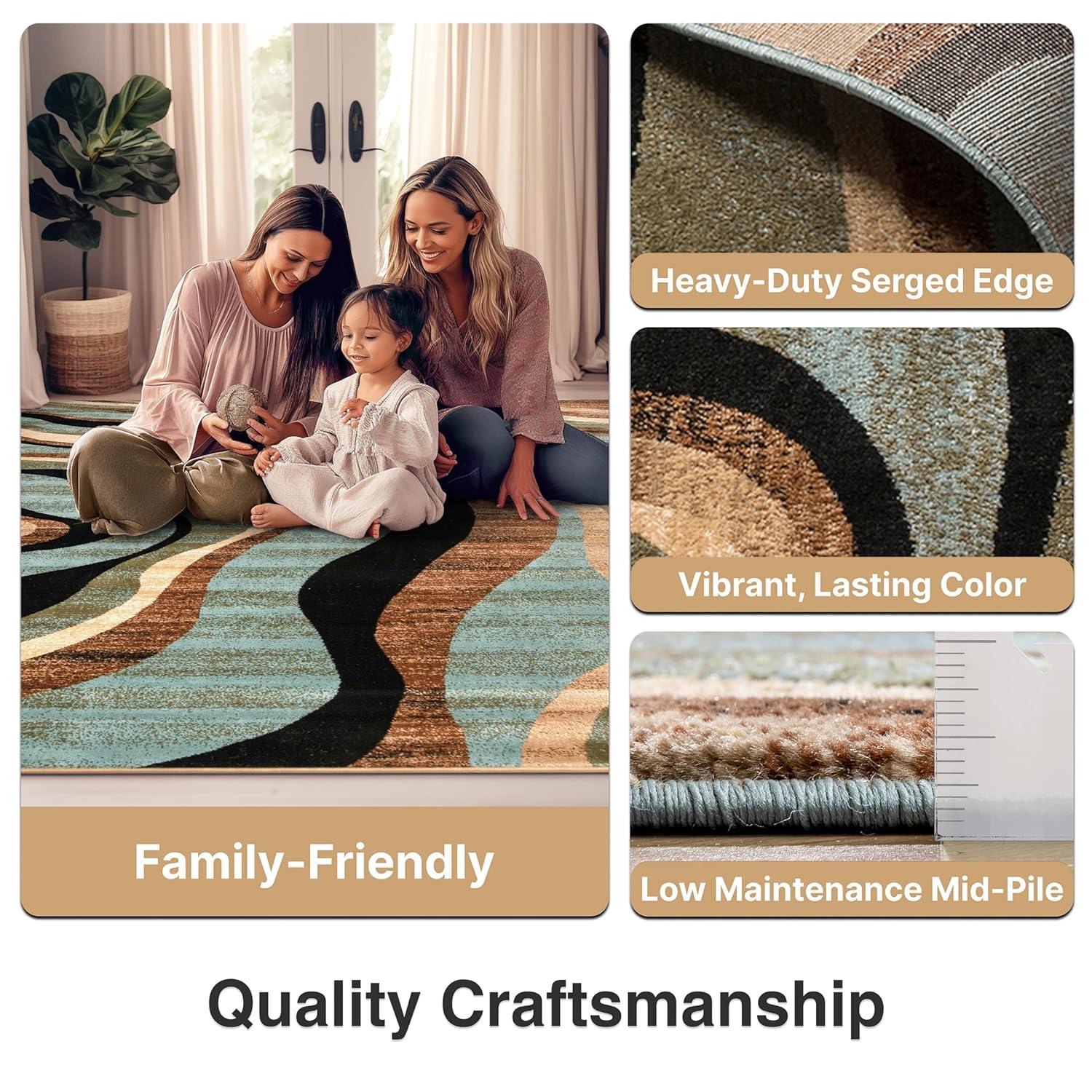 Well Woven Hudson Waves Geometric Modern Casual Abstract Contemporary Natural Lines Soft 5'3" Round Multi Blue Area Rug