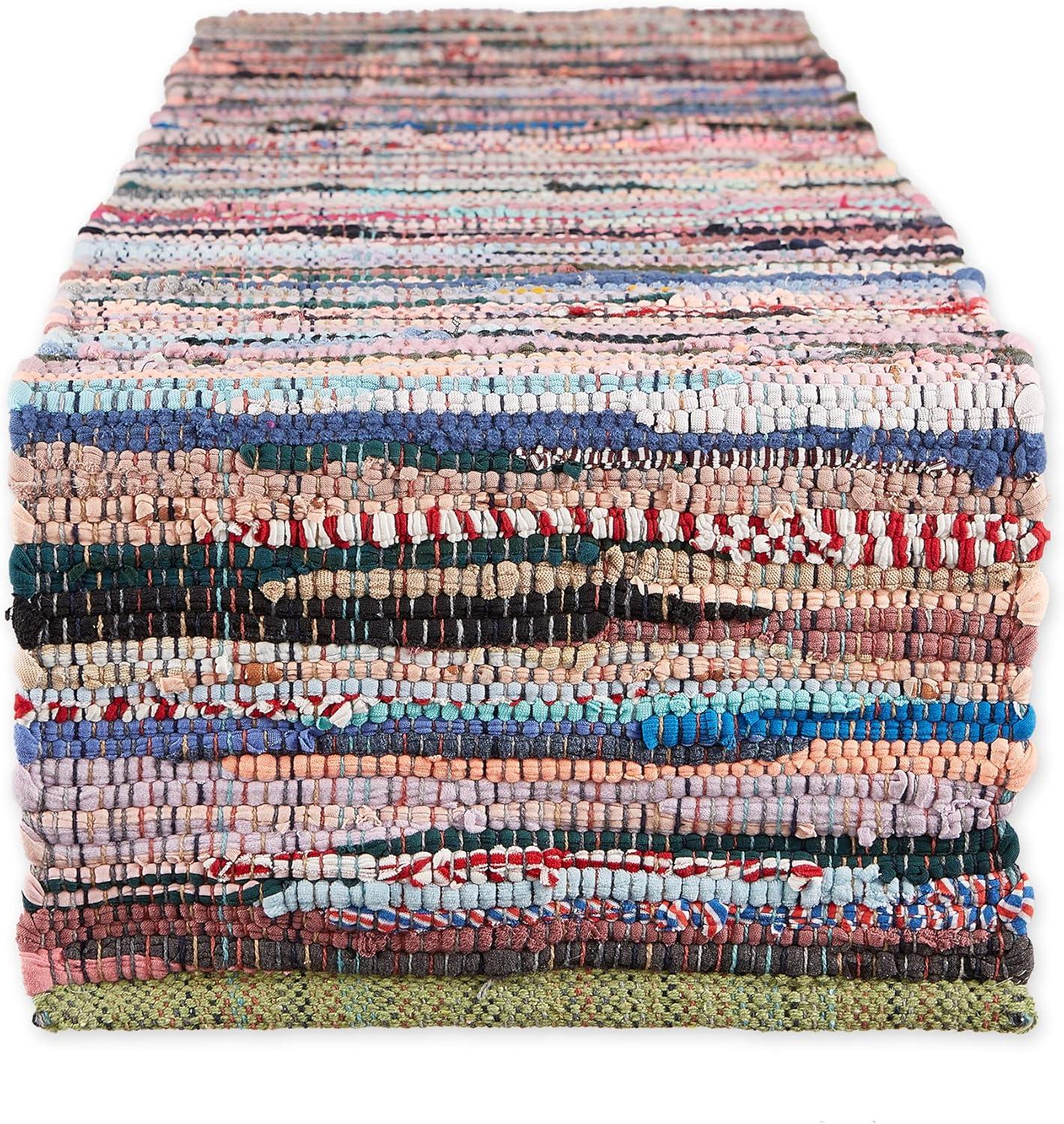 DII 14x72" Modern Recycled Cotton Yarn Chindi Rag Table Runner in Multi-Color