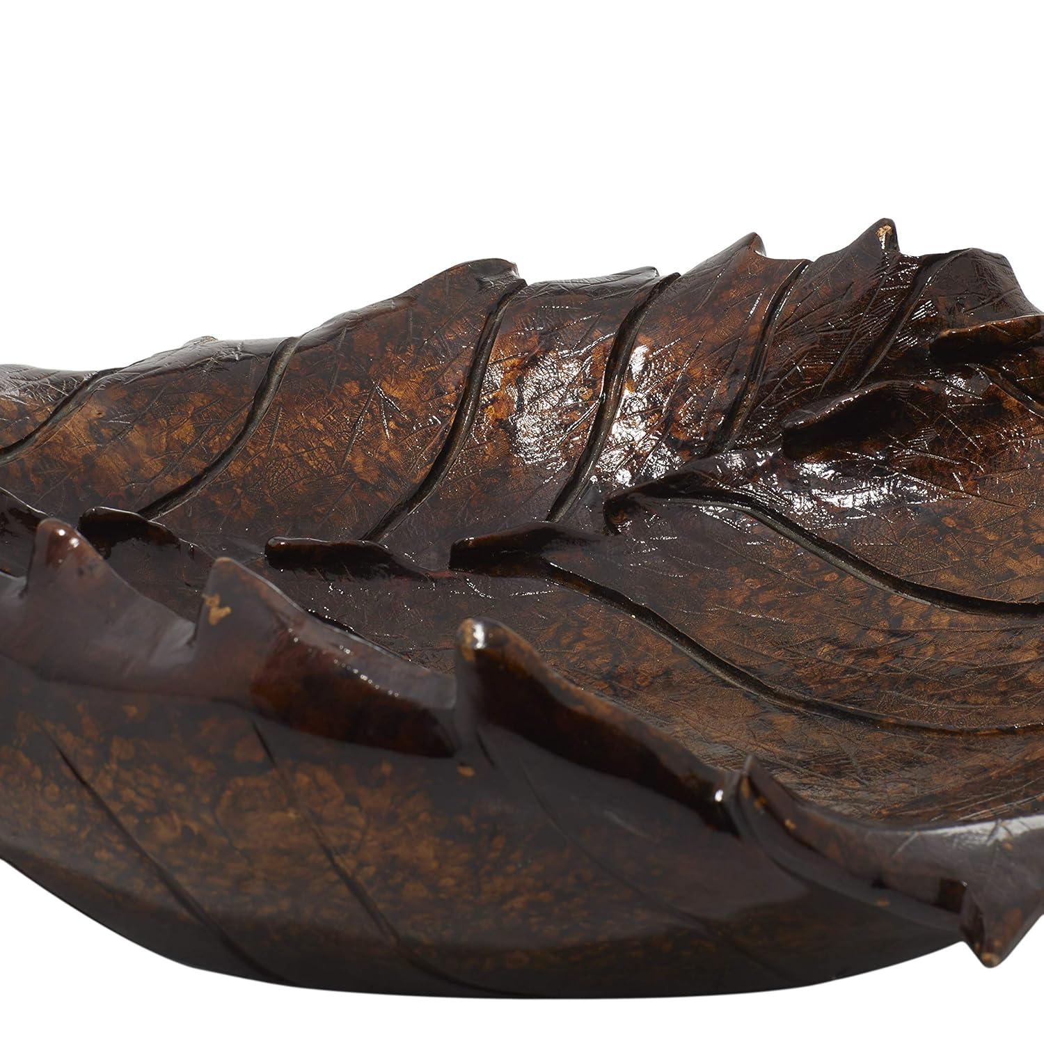Millwood Pines Diederich Polystone Intricate Carved Leaf Bronze Decorative Bowl