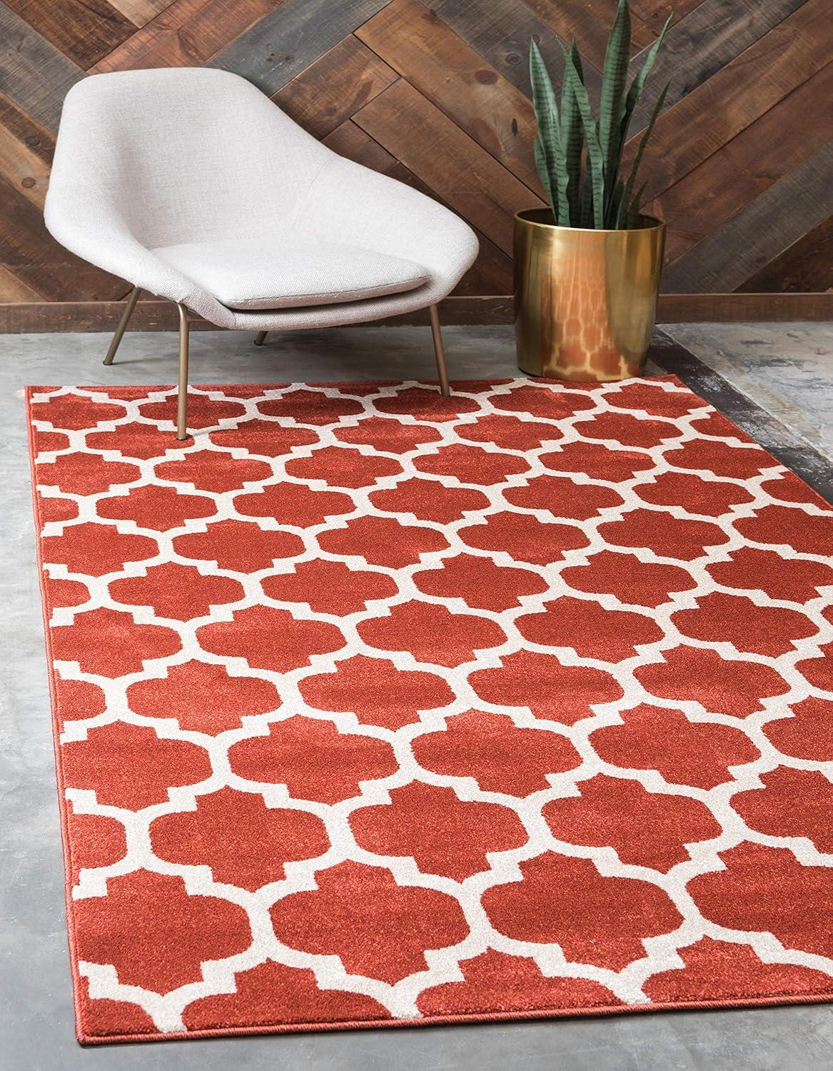 Elegant Terracotta Trellis 7' x 10' Indoor Rug - Stain-resistant and Easy Care