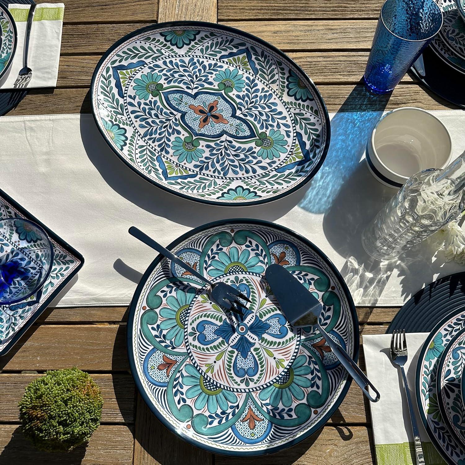 Talavera Blue and Aqua Melamine Round Serving Platters, Set of 2