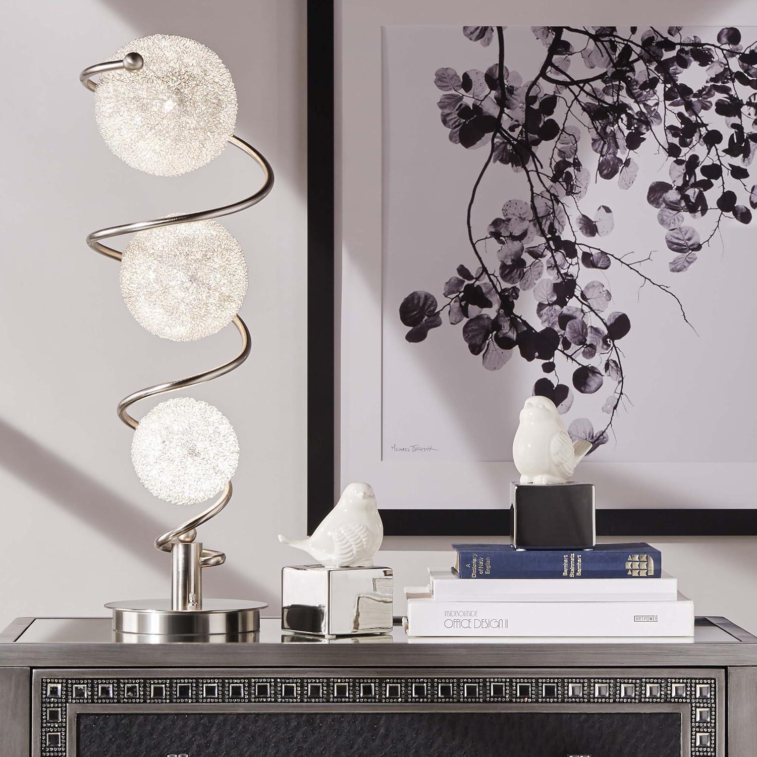 Satin Nickel Modern Table Lamp with Three Orbs