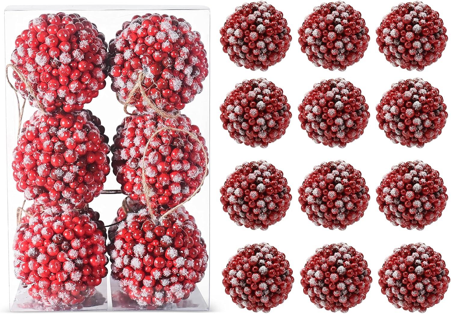 Ornativity Frosted Red Berries Ornaments - 12 Pack