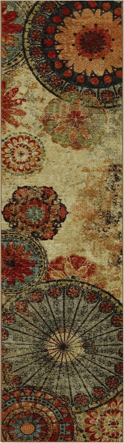 Caravan Red and Orange Synthetic Medallion Runner Rug