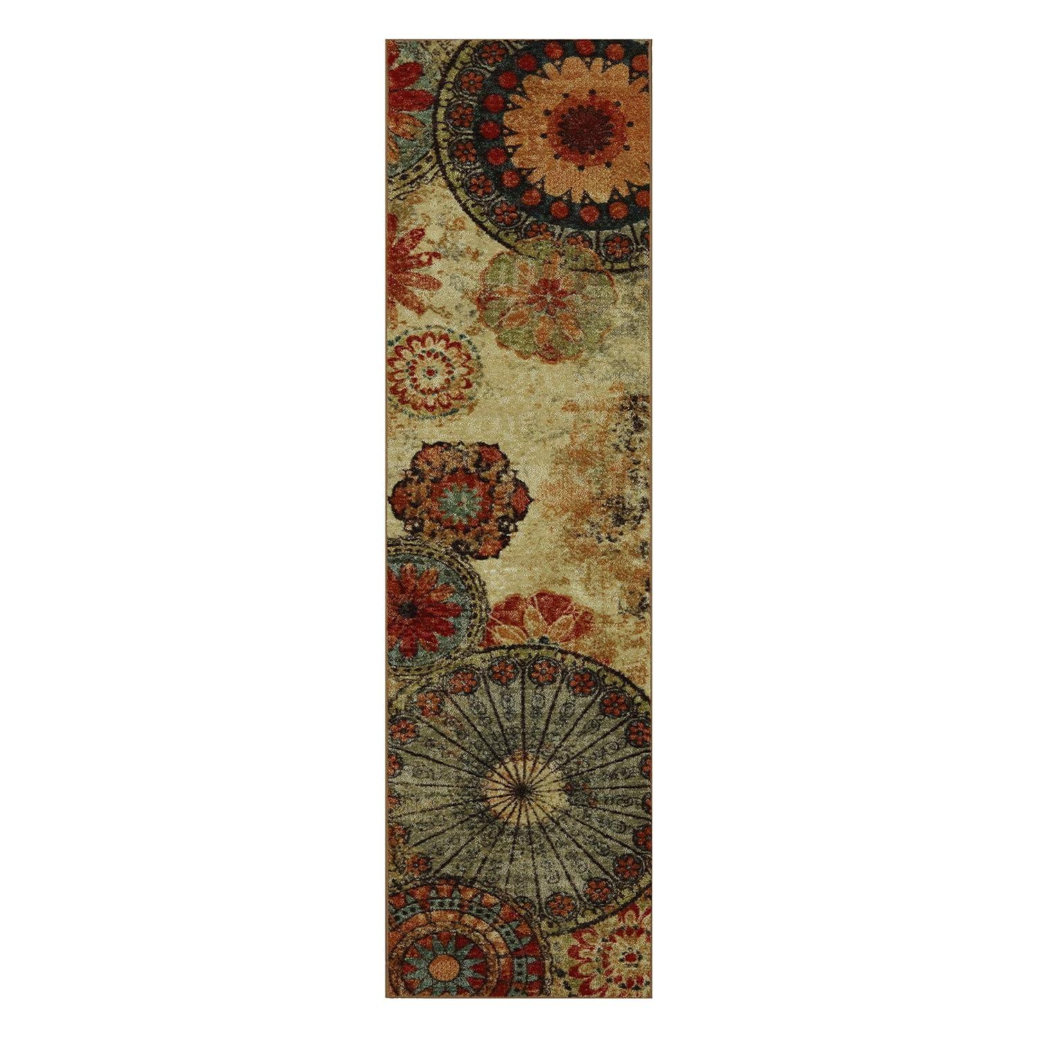 Caravan Red and Orange Synthetic Medallion Runner Rug