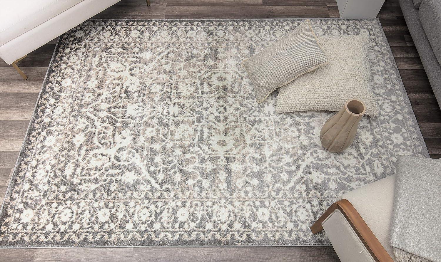 Rugs America Leopold LX20B Stone Transitional Cream Area Rug for Dining Room Rug Neutral Rug Living Room Rug Kitchen, 5'3"x7'