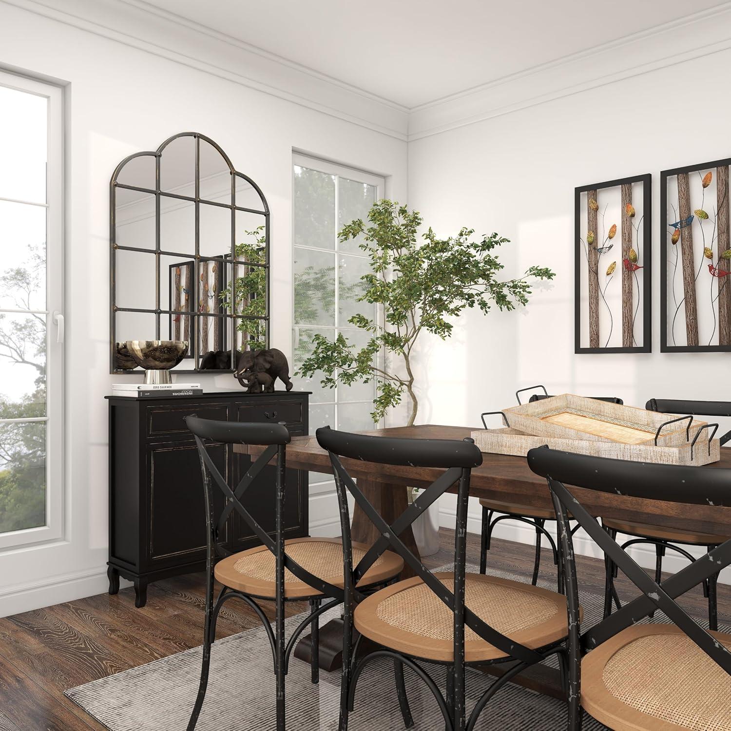 Metal Window Pane Inspired Wall Mirror with Arched Tops and Studs Black - Olivia & May