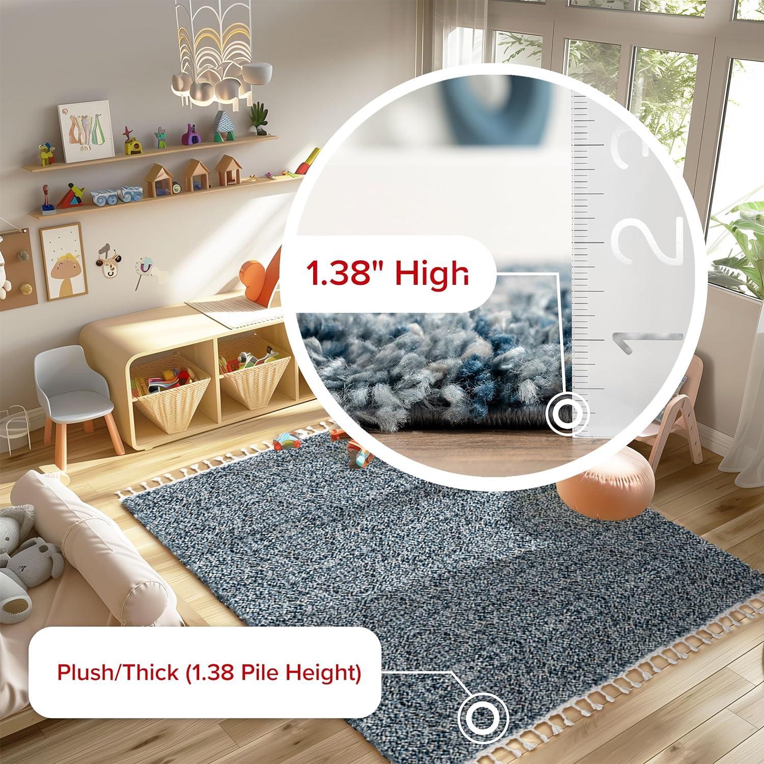 Nuloom Brooke Solid 2x8 Runner Shag Indoor Area Rug for Living Room Bedroom Dining Room Nursery Entryway Hallway, Blue/Ivory