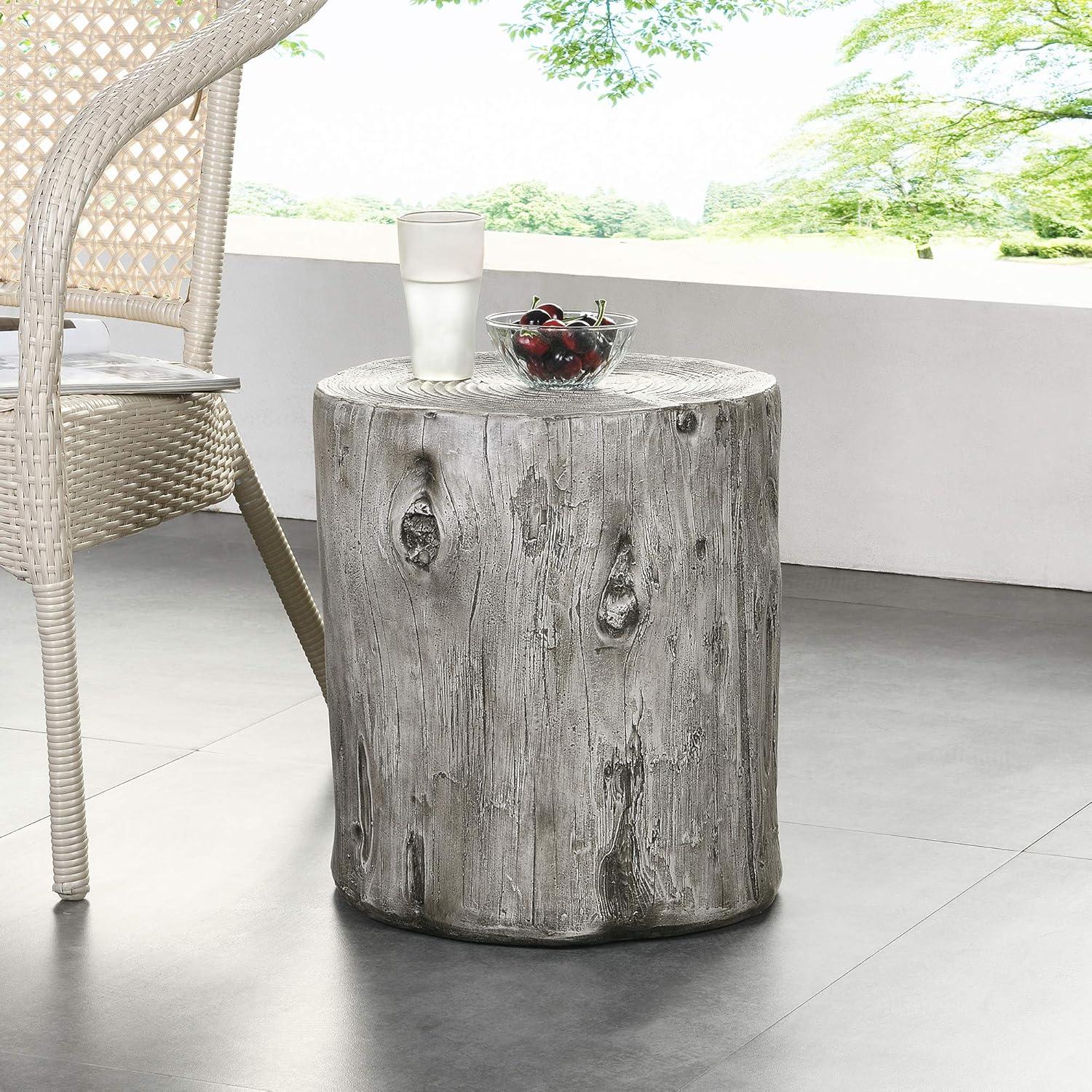 FirsTime & Co. Gray Arbor Log Outdoor End Table, Farmhouse, Weathered, Round, Wood, 15 x 14 x 17 in