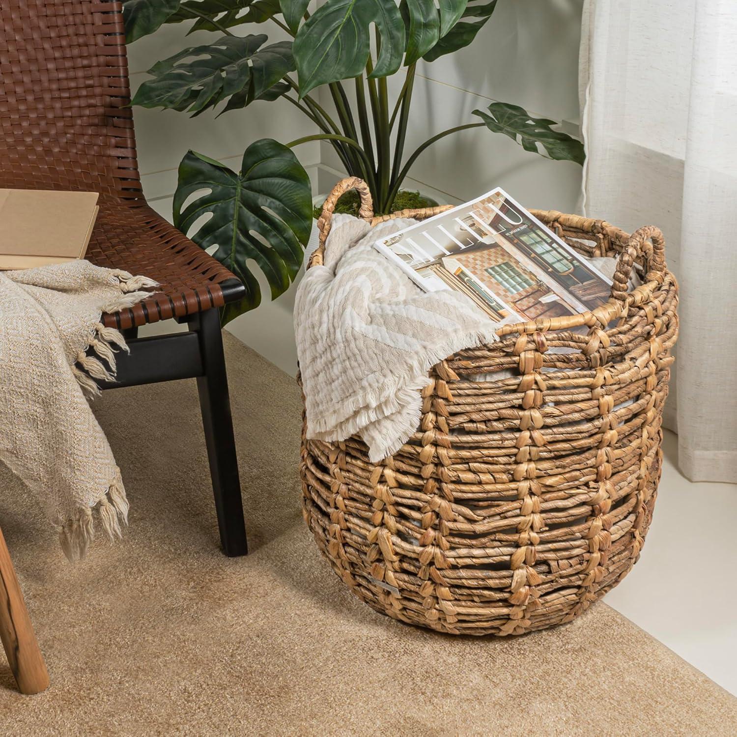 Laurel Hand-Woven Brown Abaca Round Storage Basket