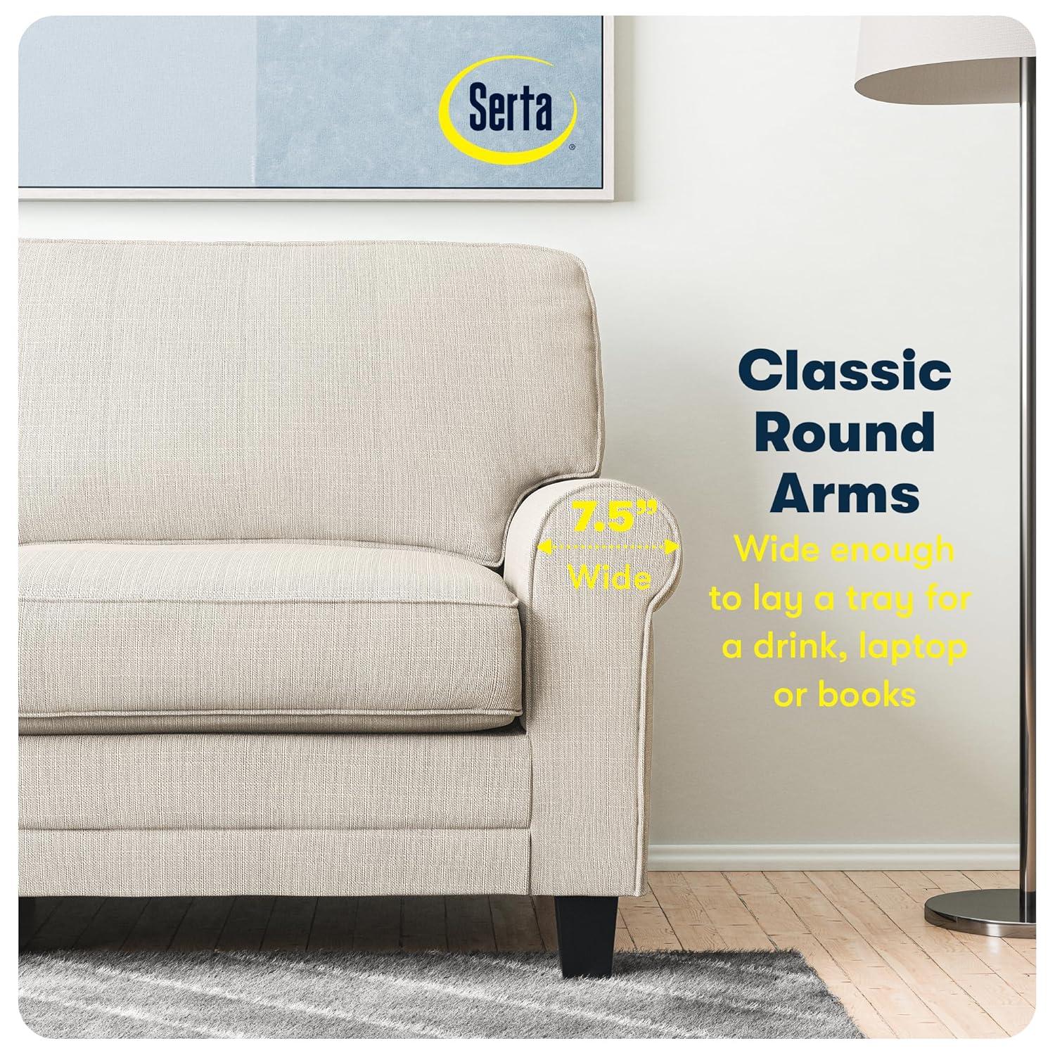 Serta Copenhagen 61" Rolled Arm Sofa, Easy Care Fabric, Soft Pillow Back, Pocket Coil Seat Cushions