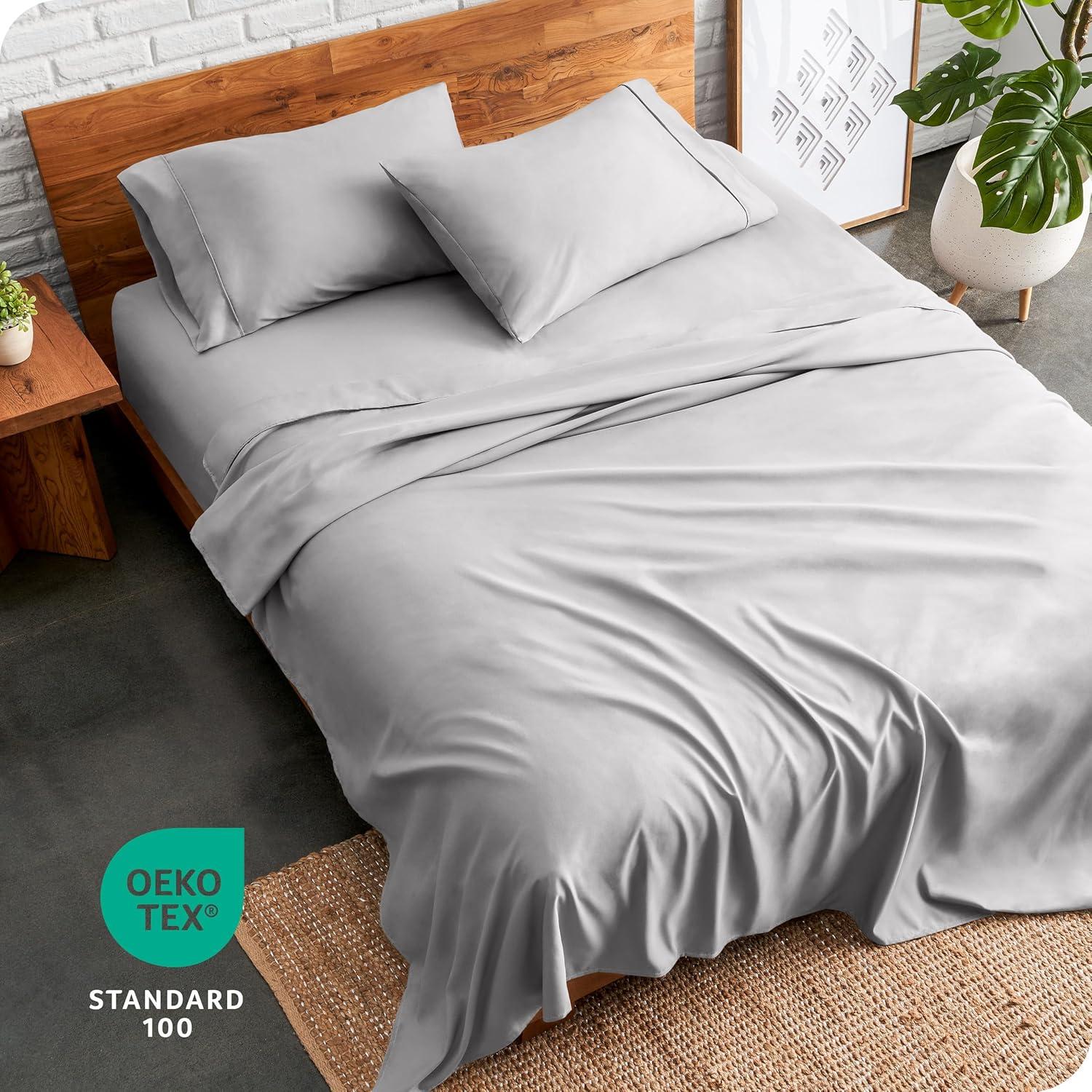 California King Light Grey 4 Piece Ultra-Soft Double Brushed Sheet Set by Bare Home