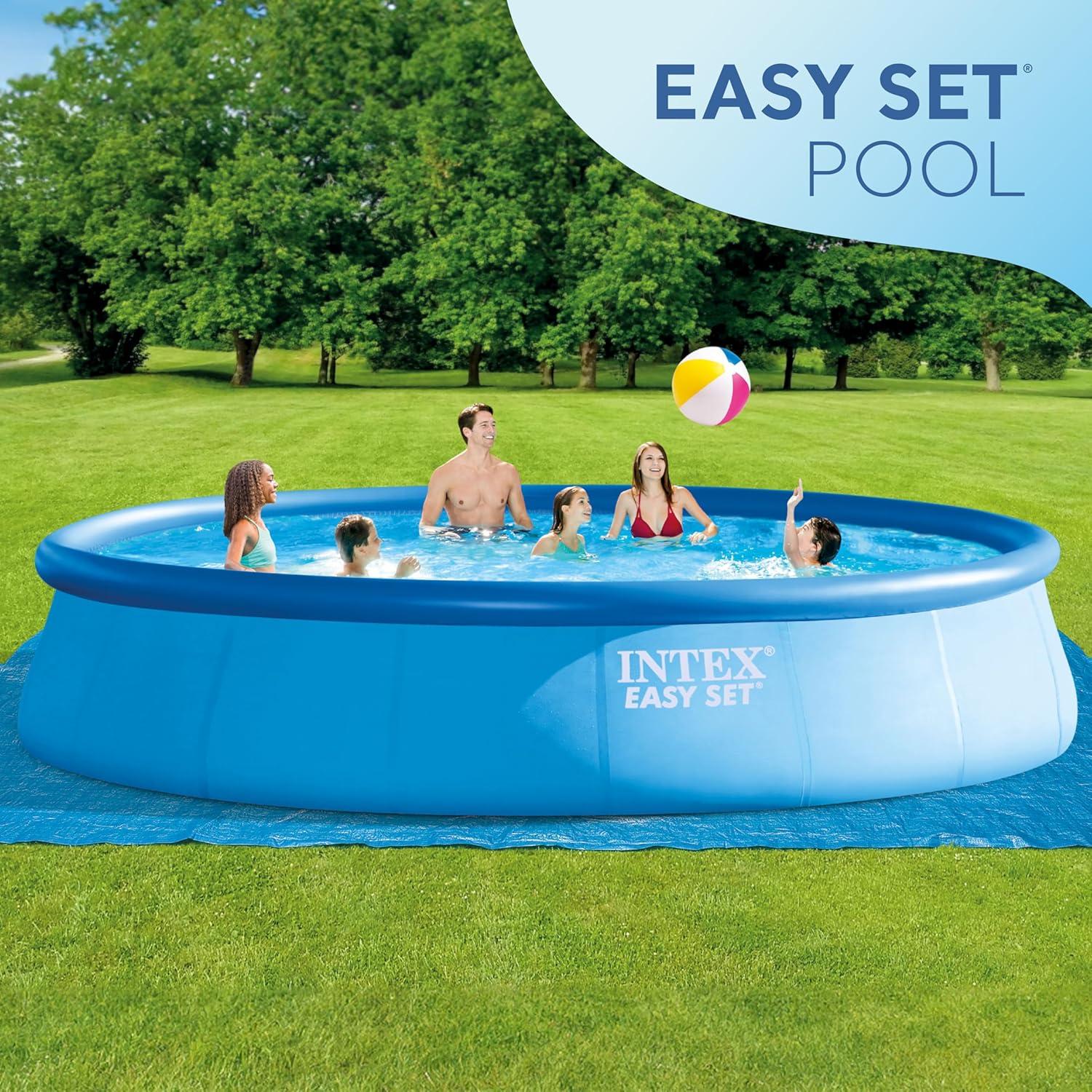 Intex Easy Set Inflatable Puncture Resistant Circular Above Ground Portable Outdoor Family Swimming Pool with Filter