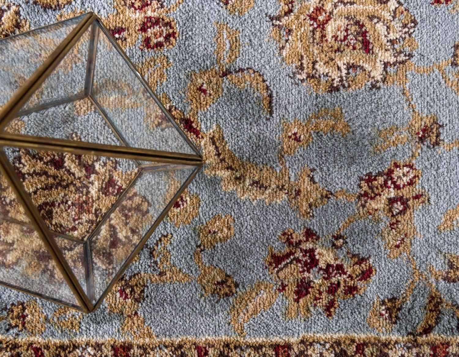 Elegant Floral Light Blue Synthetic Square Rug, 6' x 6'