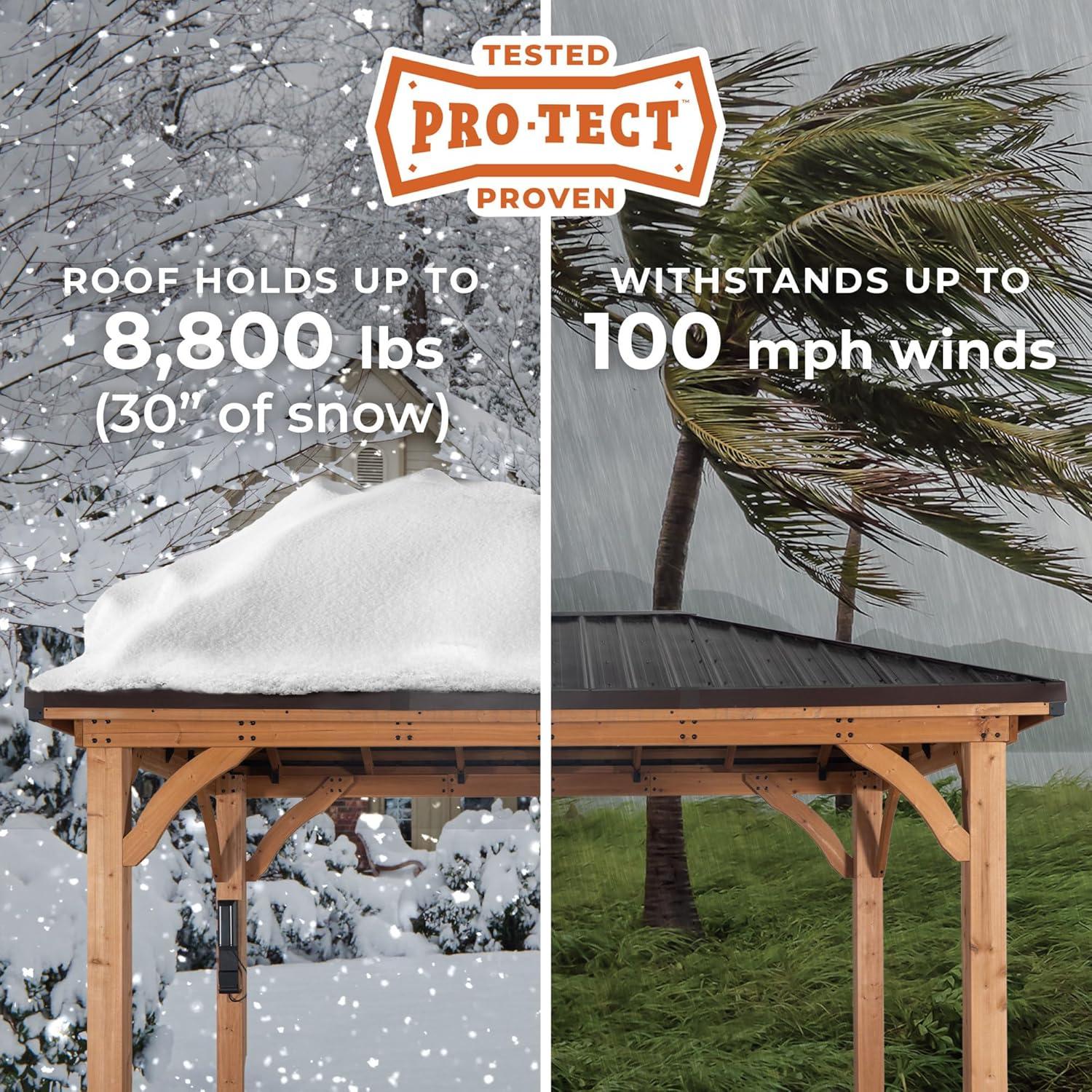 Backyard Discovery Backyard Discovery Barrington 14' x 12' Cedar Wood Outdoor Patio Gazebo with Hardtop Galvanized Steel Hip Roof and PowerPort
