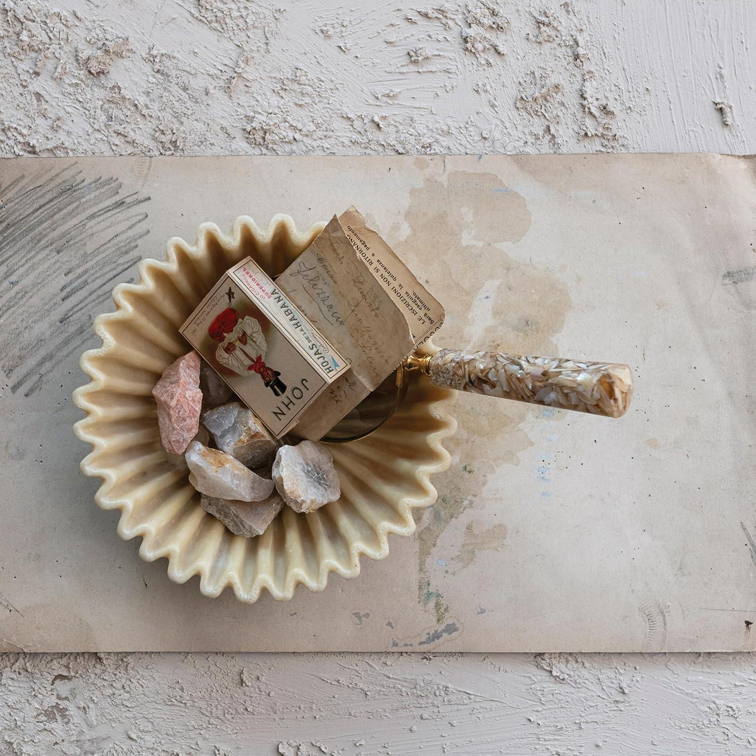 Beige Resin Fluted Decorative Bowl