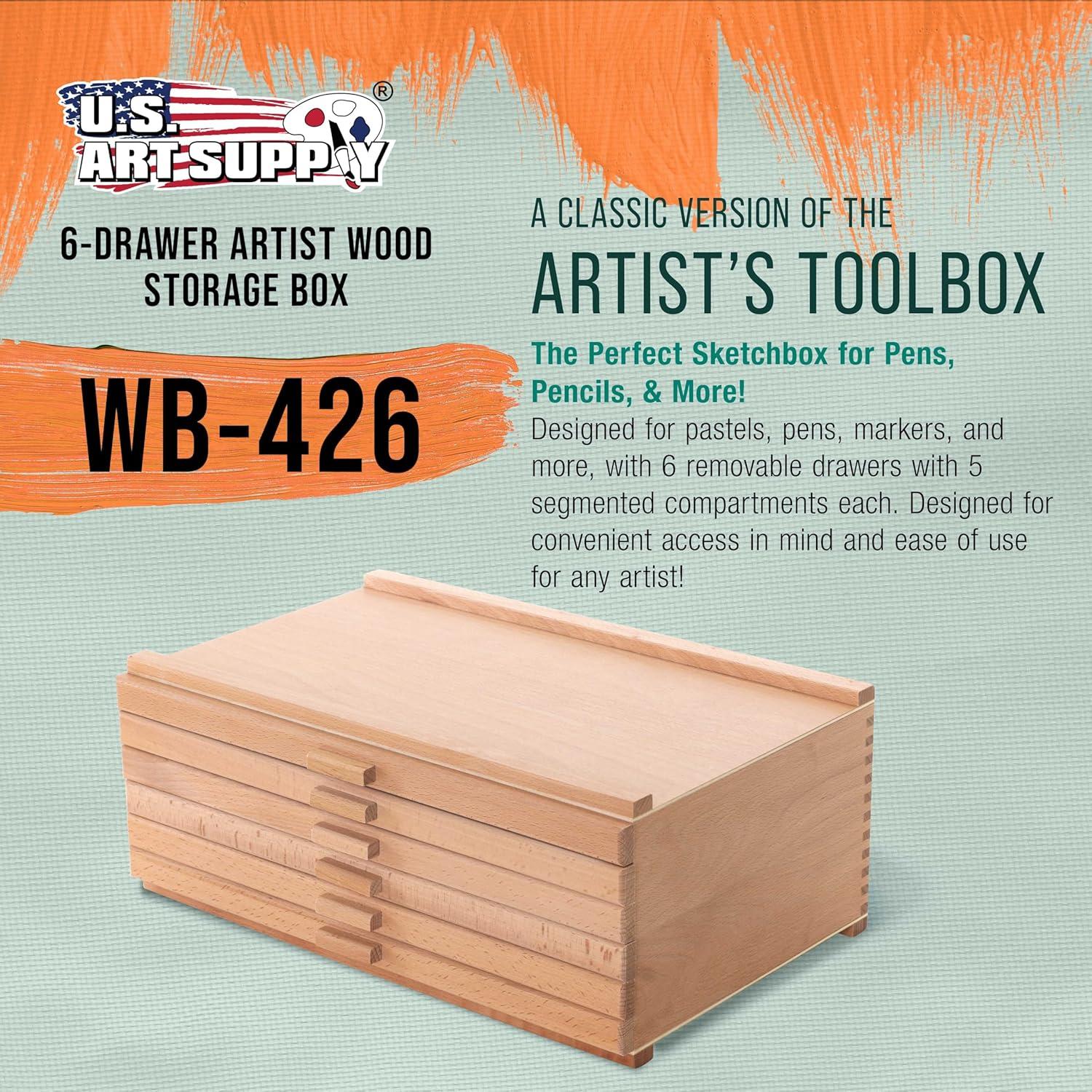 7 Elements 6 Drawer Wooden Artist Storage Supply Box for Pastels, Pencils, Pens, Markers, Brushes and Tools