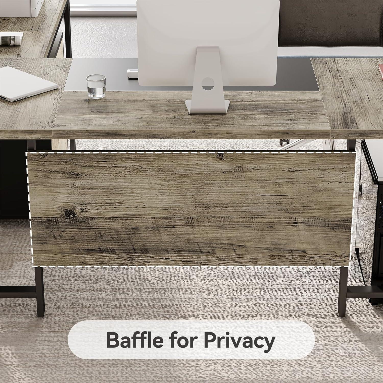 Tribesigns 70.8" Executive Desk with 55" File Cabinet, Industrial L Shaped Computer Desk, Large Executive Desk for Home Office, Walnut & White