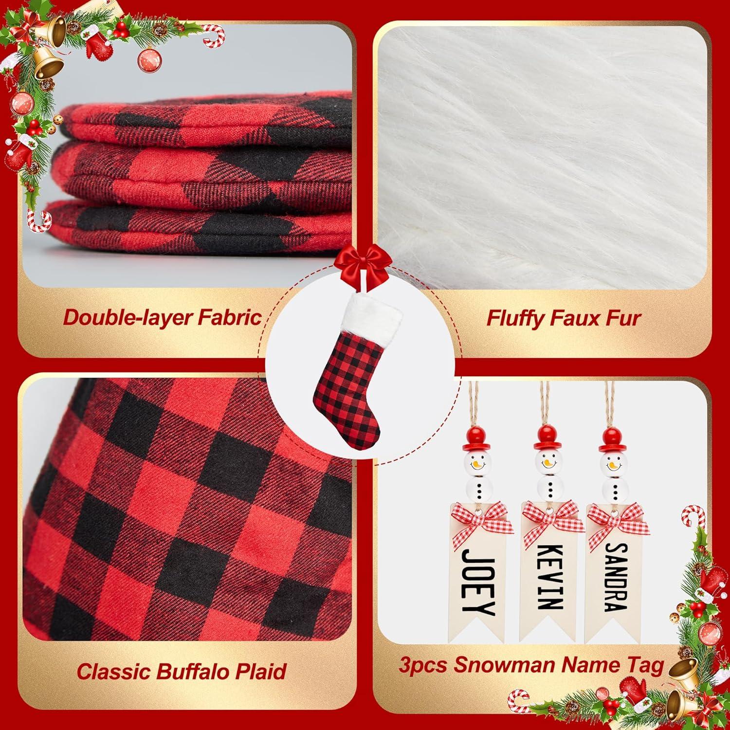 Chirstmas Stockings 3 Pack 18 Inch, Large Buffalo Plaid Xmas Stockings with Faux Fur Cuff, Country Rustic Holiday Indoor Decorations for Family